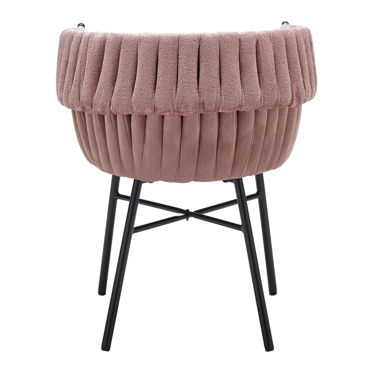 Armlehnstuhl Twisty in Samt/Chenille rosè - Schwarz/Rosa, MODERN, Textil/Metall (65/76/60cm) - Premium Living
