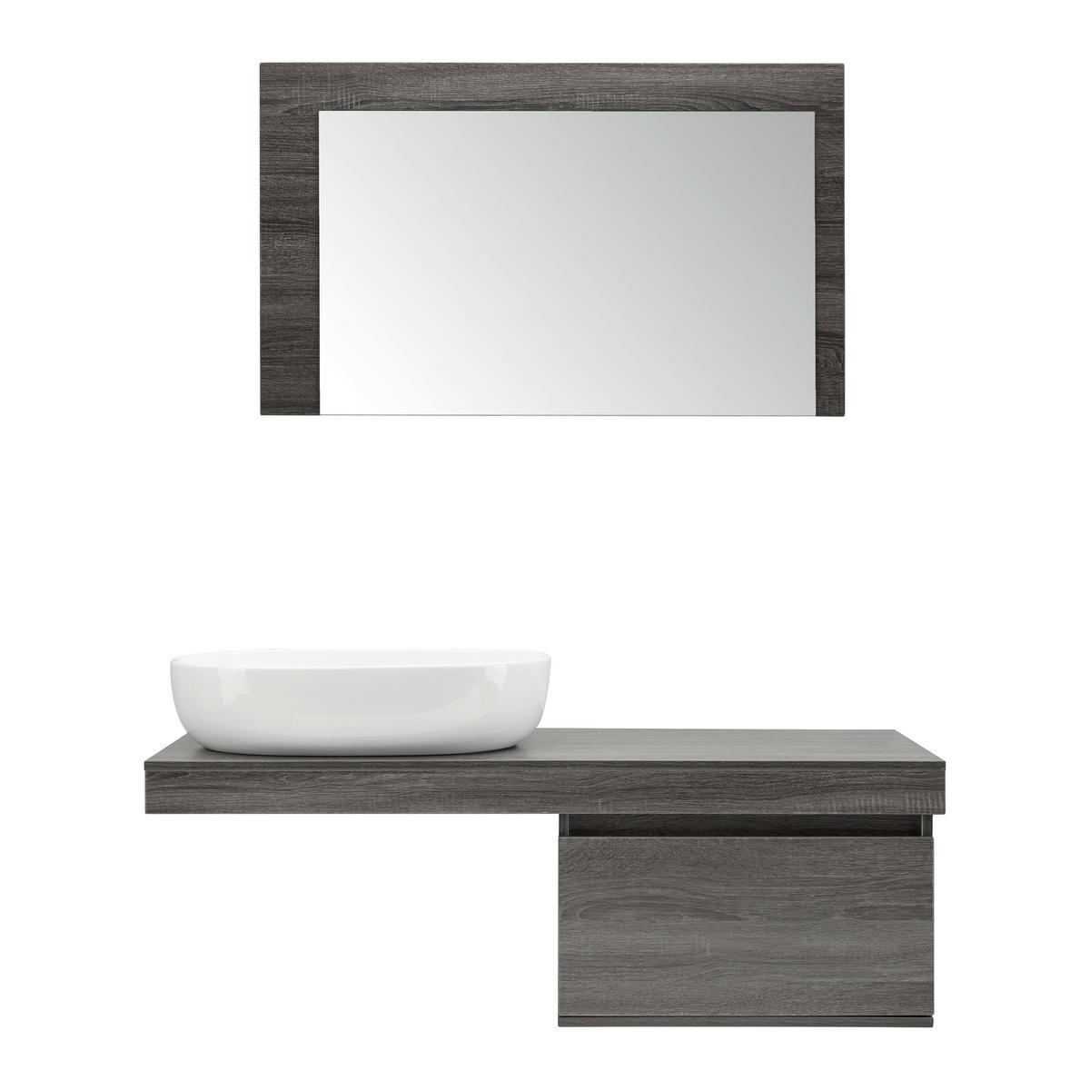 Badezimmer Domenico Rauchfarbe mit Waschbecken & Spiegel - Weiß/Grau, MODERN, Glas/Keramik (120/40/50cm) - Bessagi Home