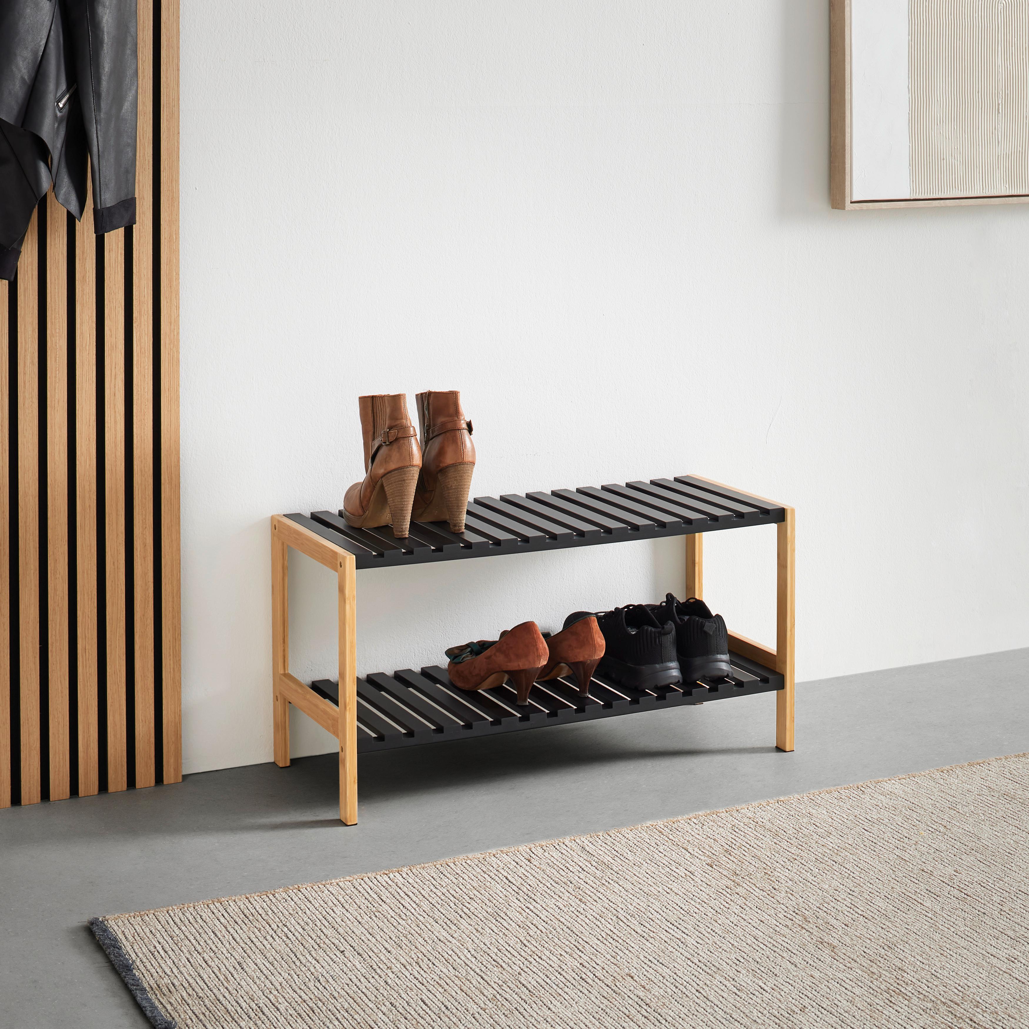 SKOHYLLA ELSA -SB- - svart/naturfärgad, Modern, trämaterial/naturmaterial (70/36/30cm) - Mömax