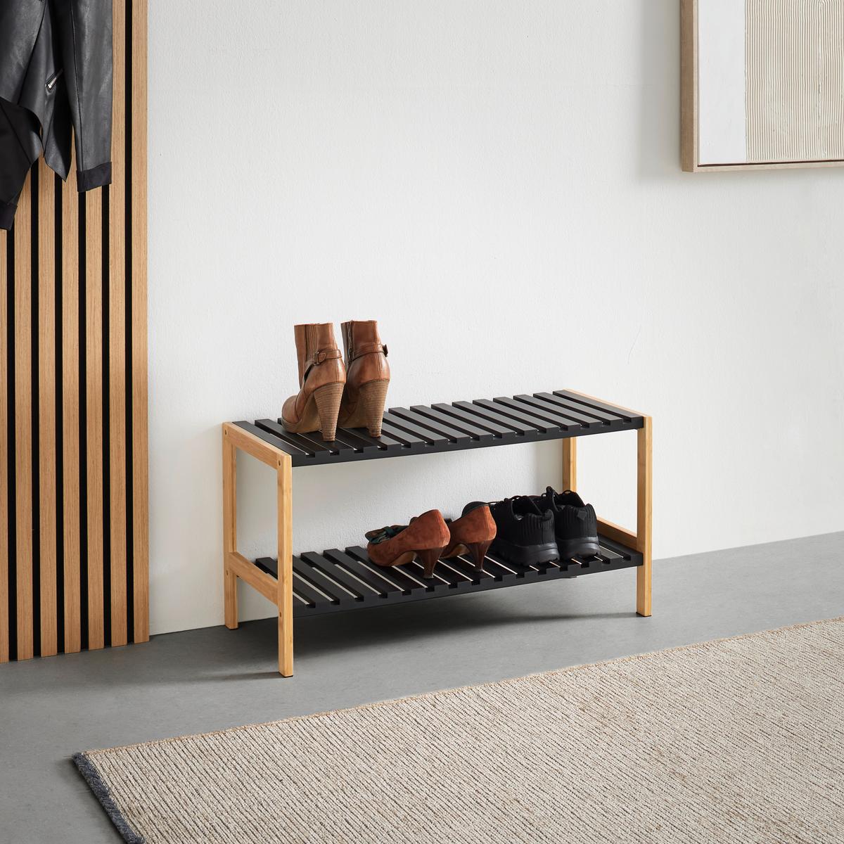 Schuhregal Elsa In Schwarz/naturfarben - Schwarz/Naturfarben, Modern, Naturmaterialien/Holzwerkstoff (70/36/30cm) - Mömax
