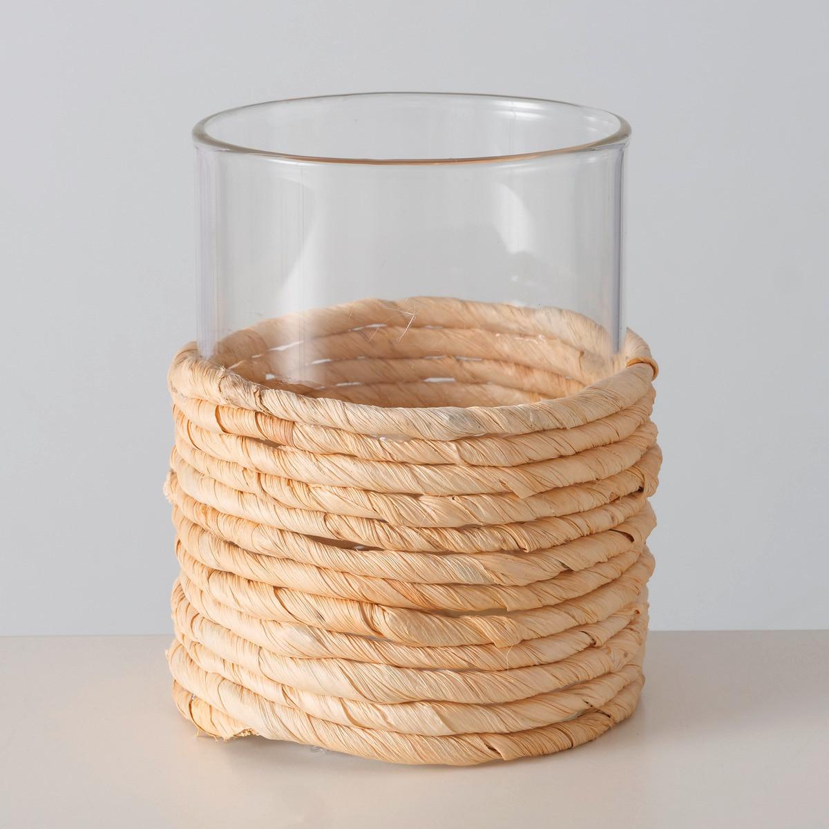 Windlicht Salea I in Naturfarben Ø ca. 10cm - Naturfarben, Romantik / Landhaus, Glas/Naturmaterialien (10/12cm) - Modern Living