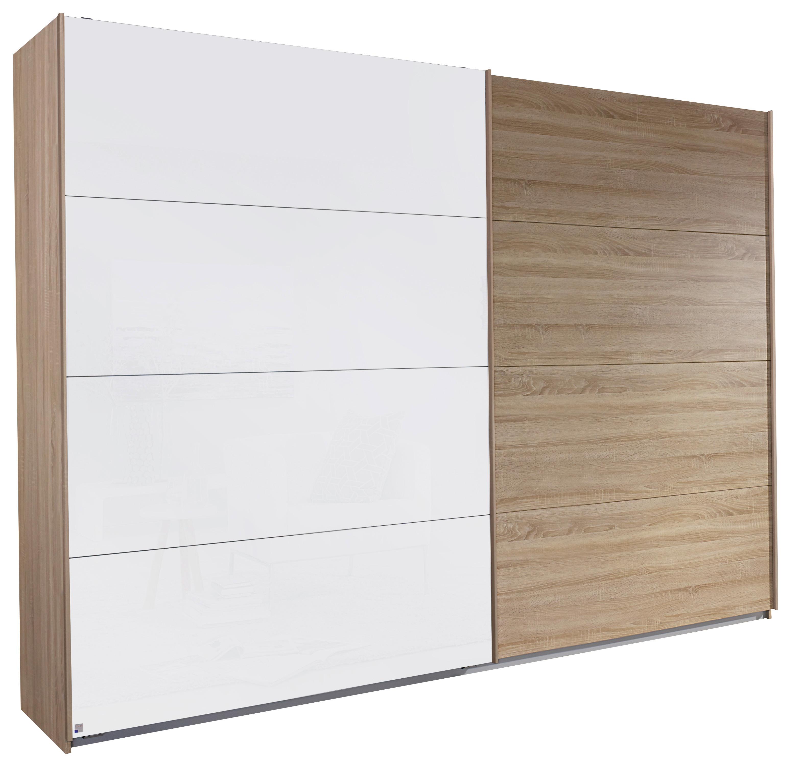 Omara Z Drsnimi Vrati Quadra, Barva Hrasta, Bela - barve hrasta/bela, Konvencionalno, kovina/leseni material (271/210/62cm) - Xora
