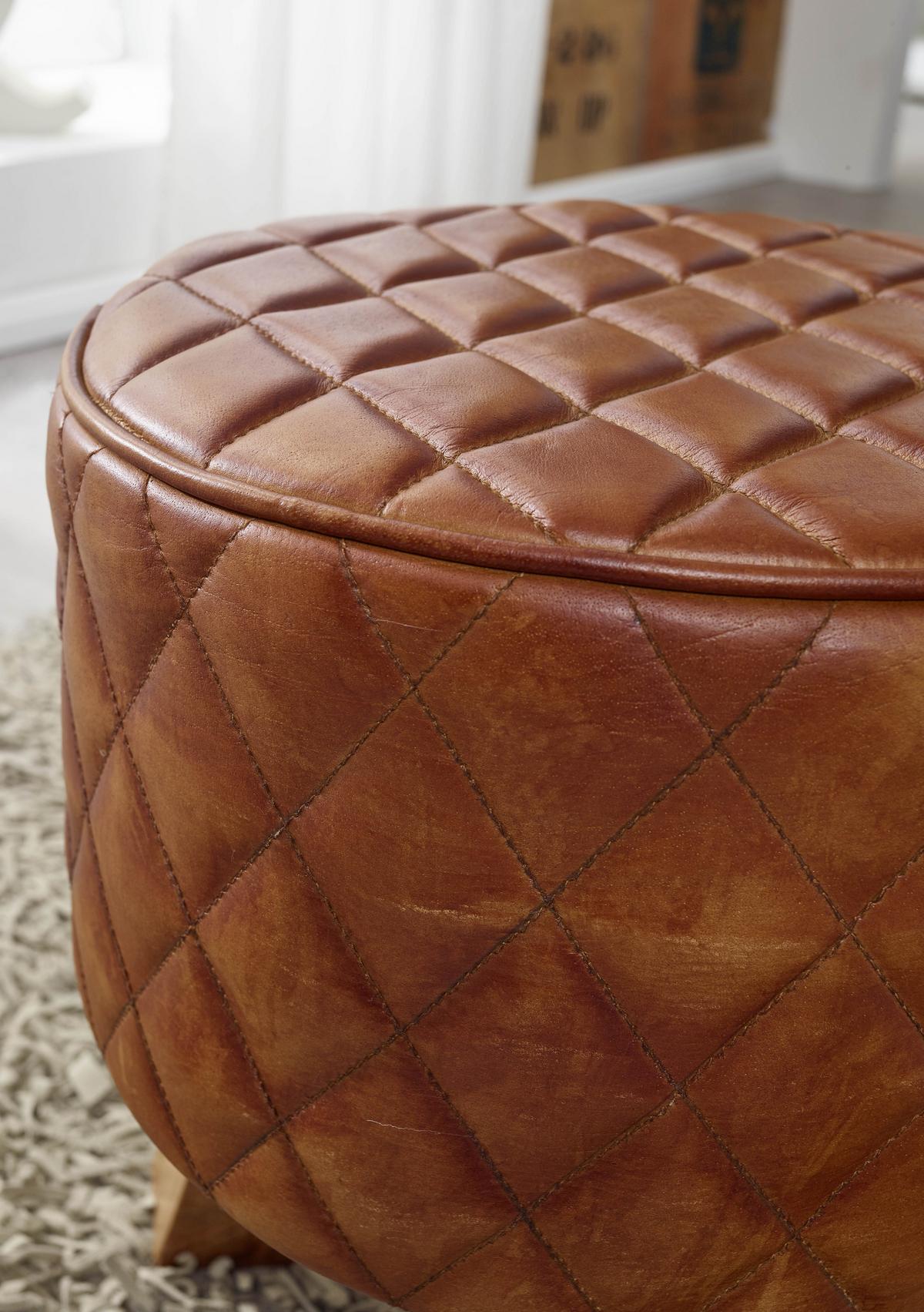 Tabure Hocker - naravne barve/rjava, Moderno, les/usnje (35/46/35cm) - MID.YOU