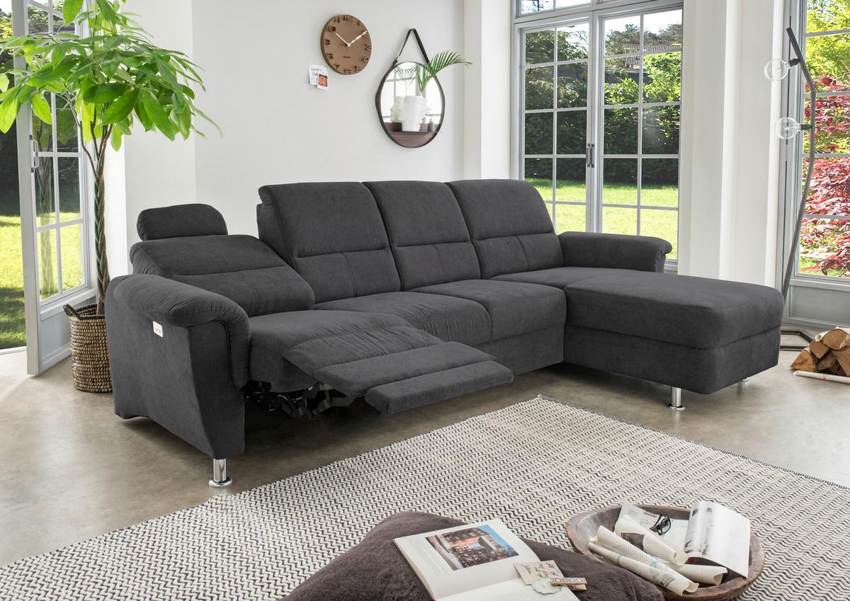 Wohnlandschaft Parole Schwarz Mikrofaser - Chromfarben/Schwarz, KONVENTIONELL, Textil/Metall (292/165cm) - Livetastic