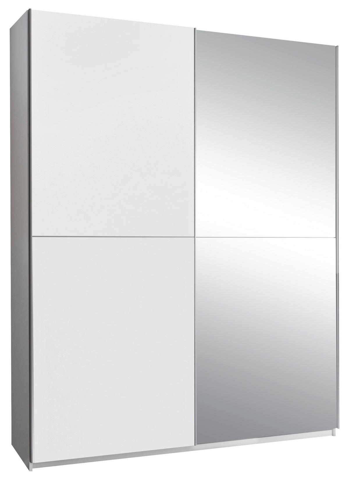 Garderobna Omara Z Drsnimi Vrati Puls, Bela, Z Ogledalom - bela/barve aluminija, Design, steklo/leseni material (170/195/59cm) - P & B