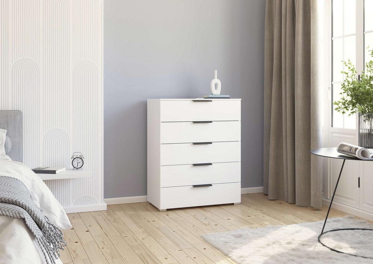 Komoda Paola, Bela - bela/barve aluminija, Trend, kovina (80/100/42cm) - Novel