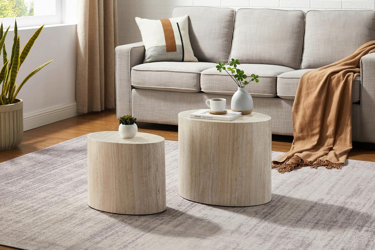 Set Klubskih Mizic Beige, Bež, 2 Kos - bež, Moderno, leseni material (48-40/33-24,5/40-33cm) - Livetastic