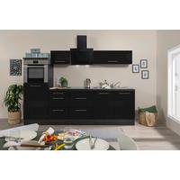 Küchenzeile mit Geräte Schwarz Hochglanz B: ca. 270 cm - Edelstahlfarben/Eichefarben, Basics, Holzwerkstoff/Metall (270cm) - Respekta