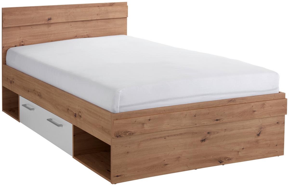 Krevet Box 120 - bijela/hrast Artisan, Moderno, drvni materijal (120/200cm) - Modern Living