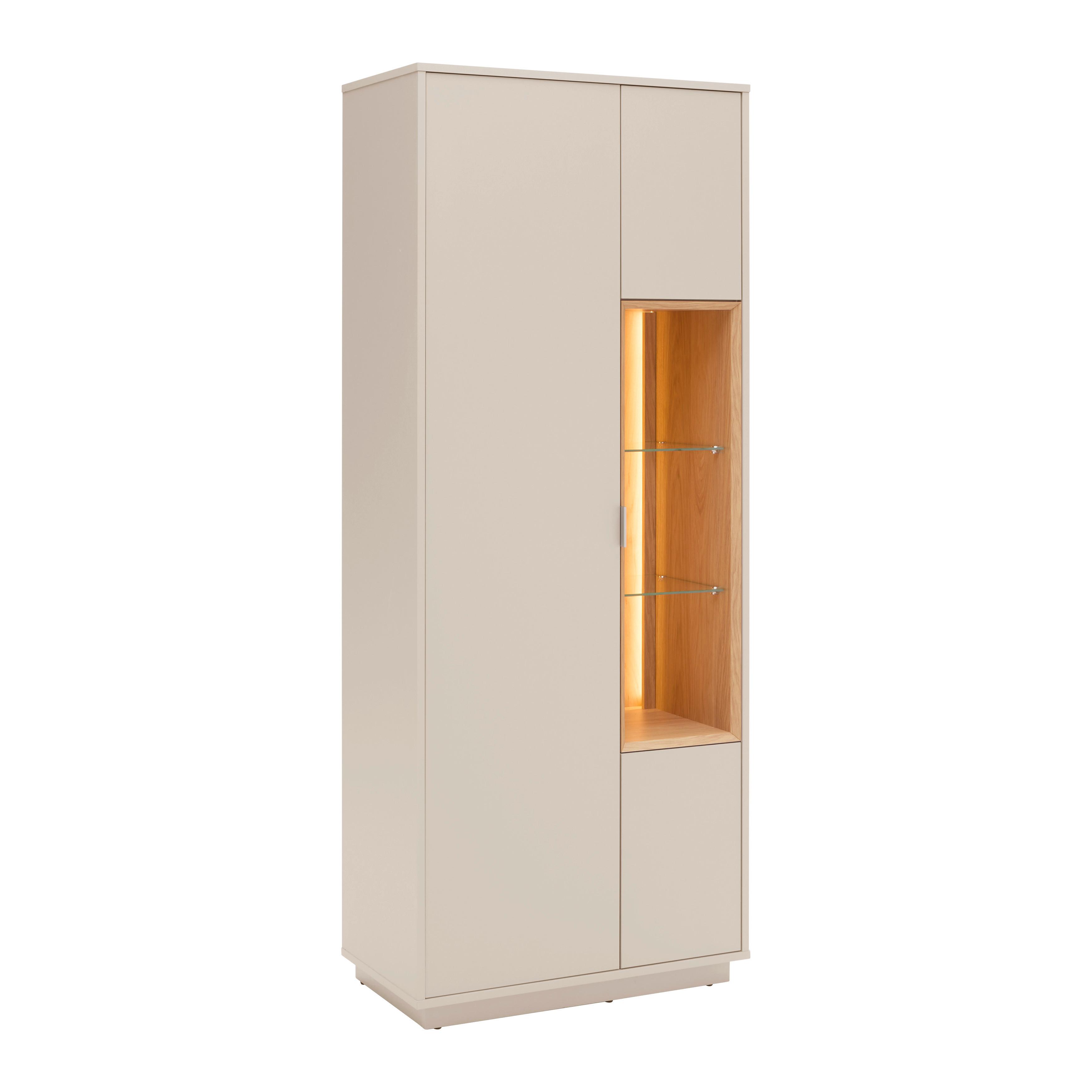 Vitrine Eichefarben/kaschmir - Kaschmir/Eichefarben, Modern, Glas/Holzwerkstoff (74,2/185/40cm) - Premium Living