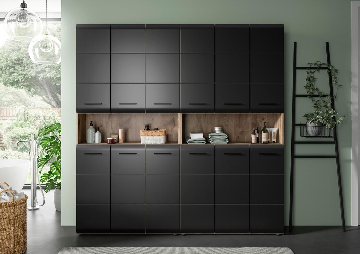 Hochschrank Ice Schwarz/Eiche dunkel - Eiche dunkel/Schwarz, Basics, Holzwerkstoff/Kunststoff (180/185/30cm) - MID.YOU