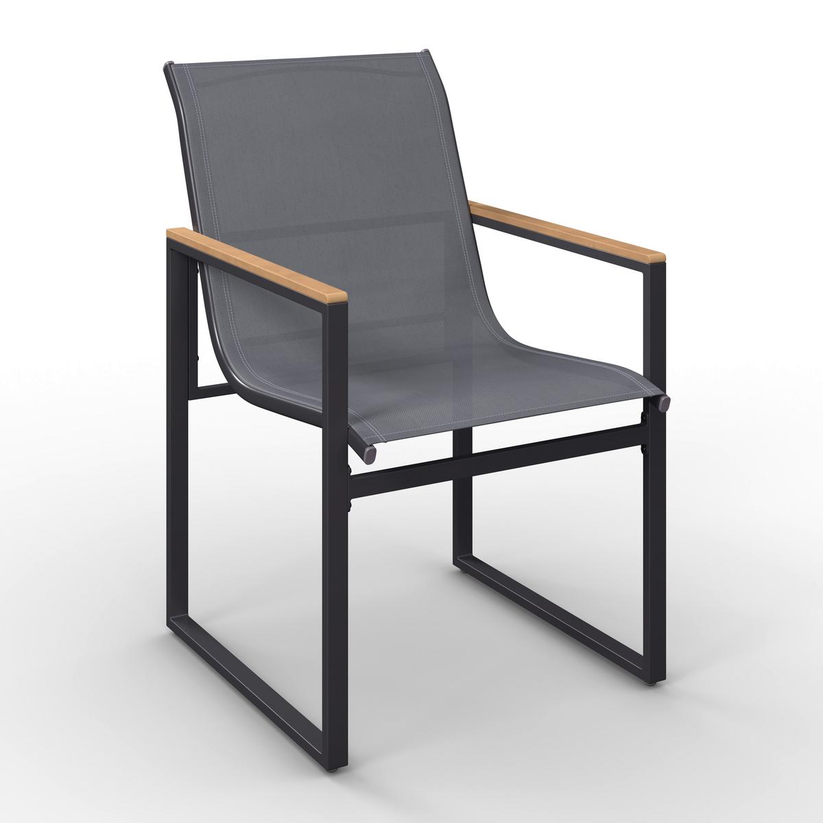 Gartensessel-Set 2-er Matteo Grau aus Metall/Textilene - Schwarz/Naturfarben, MODERN, Kunststoff/Textil (54/65/85cm) - Bessagi Garden