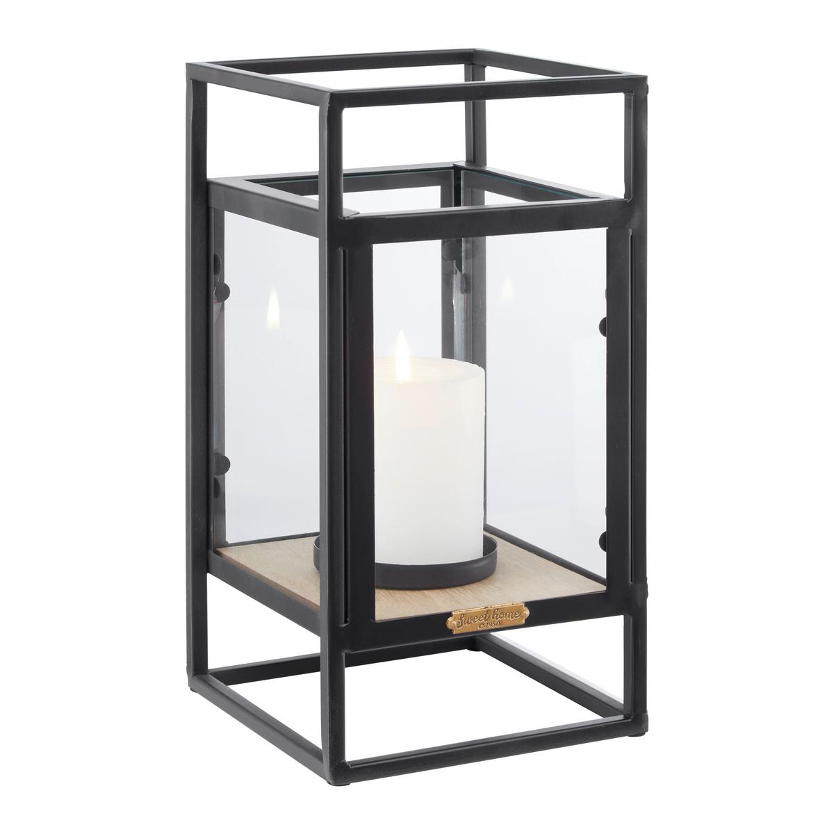 LATARNIA TARA - naturalny/czarny, Modern, materiał drewnopochodny/metal (15/30/15cm) - Bessagi Home