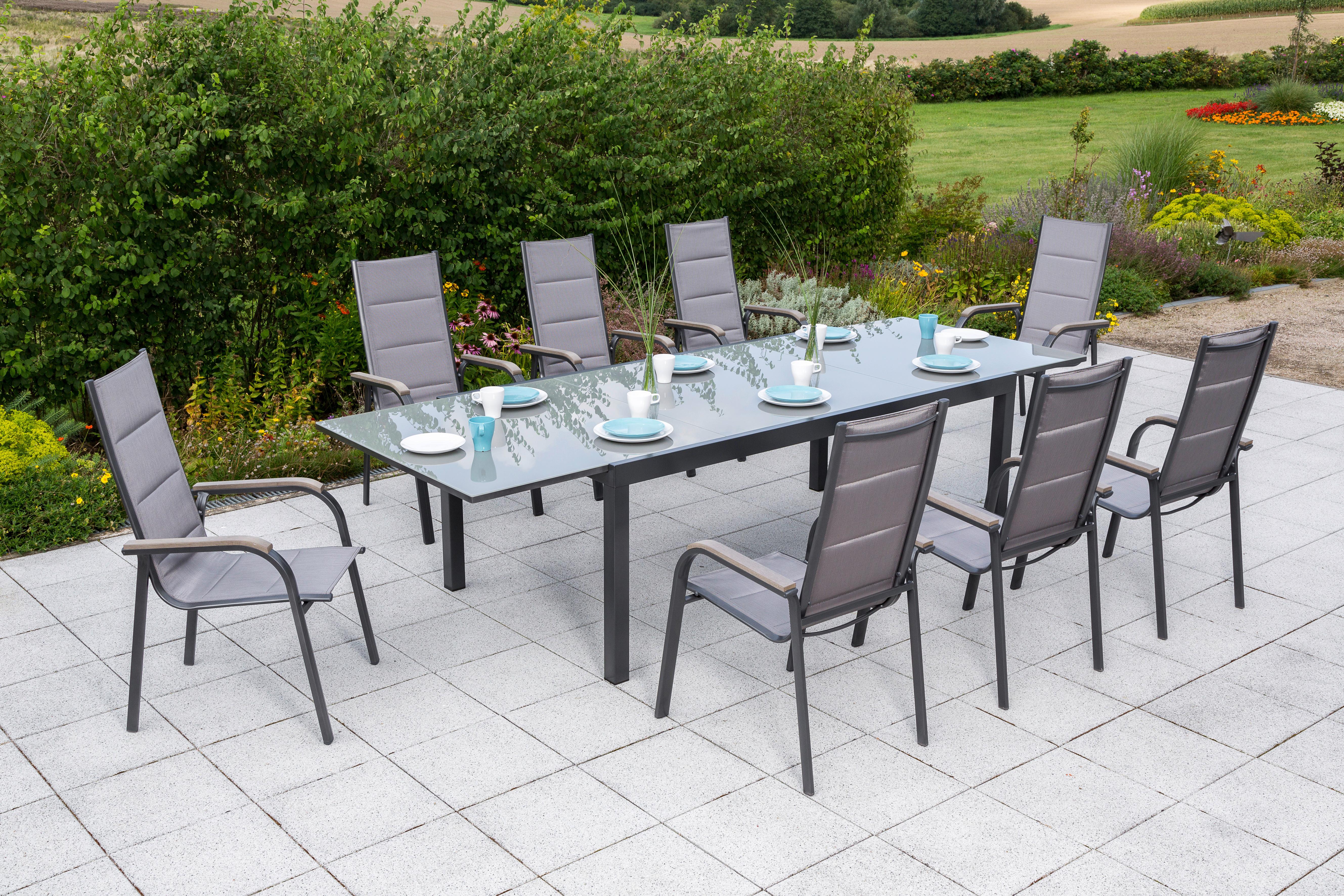 GARTENSET TRIVERO - Graphitfarben/Braun, MODERN, Textil/Metall - Gardenson