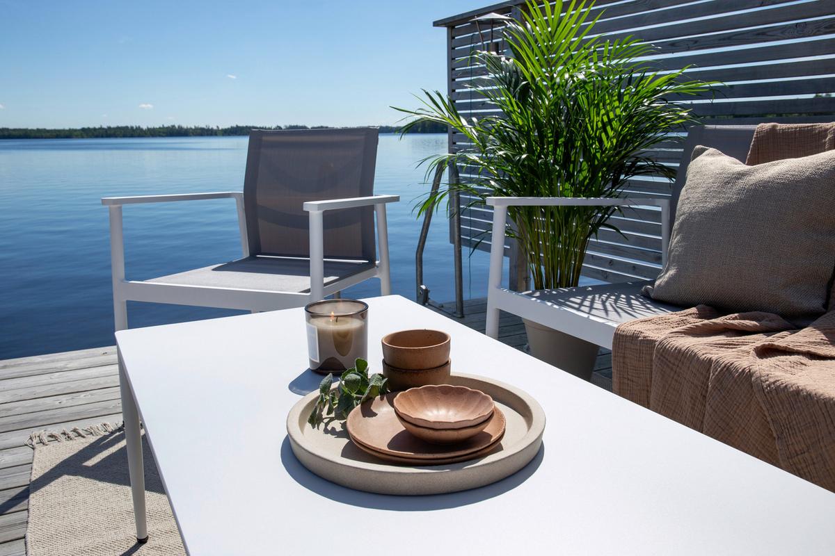Loungegarnitur Break Weiß/Grau - Weiß/Grau, KONVENTIONELL, Glas/Textil - Gardenson