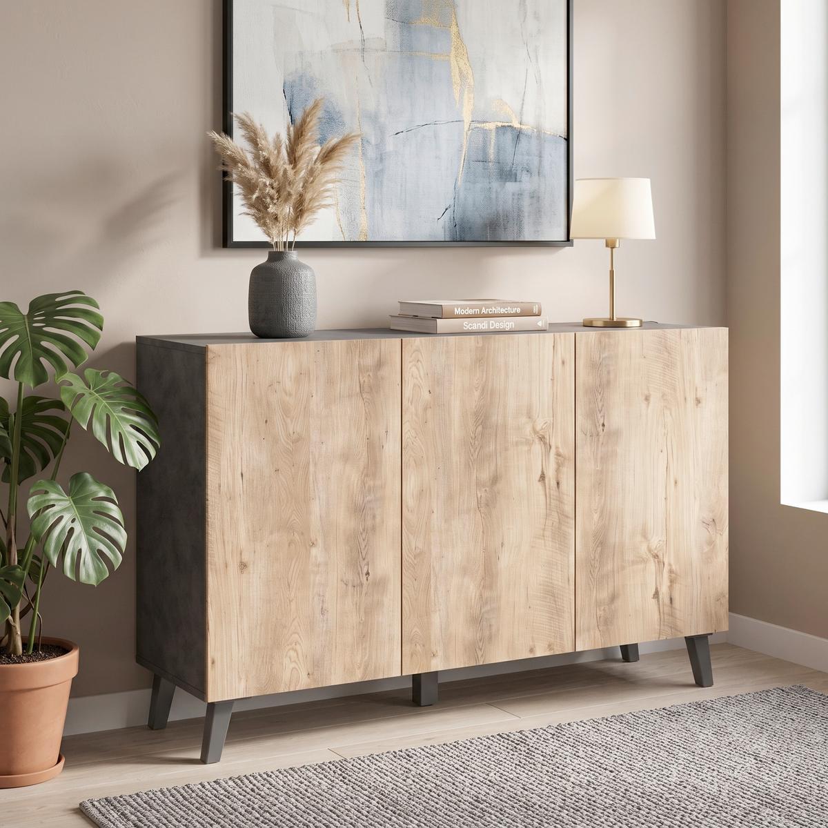 Tálalószekrény Sideboard Phuket 120 - antracit/gesztenyeszínű, Design, faalapú anyag (120/76/39cm) - P & B