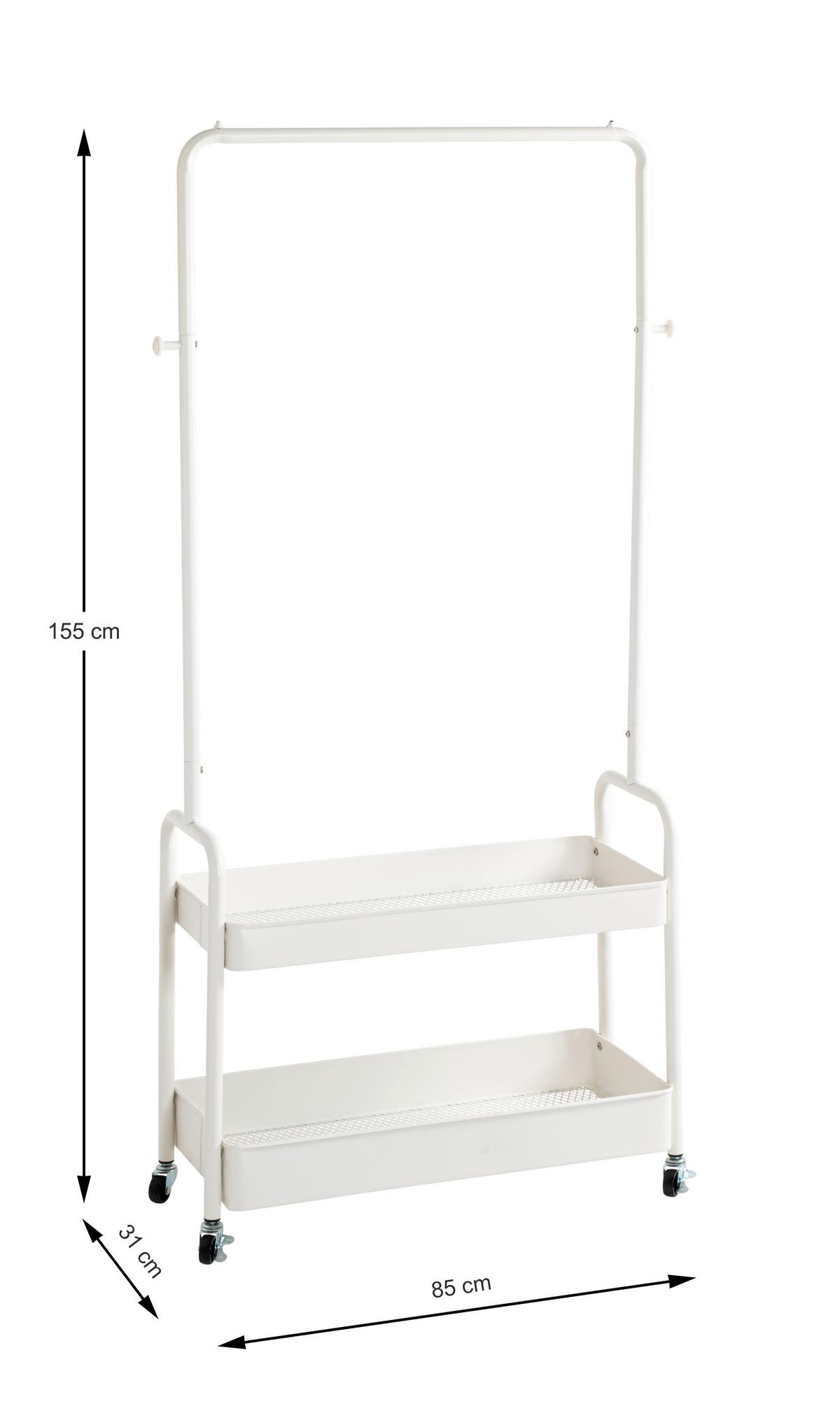 Kleiderwagen Steve - SB- Weiß - Weiß, MODERN, Kunststoff/Metall (85/155/31cm) - Mömax