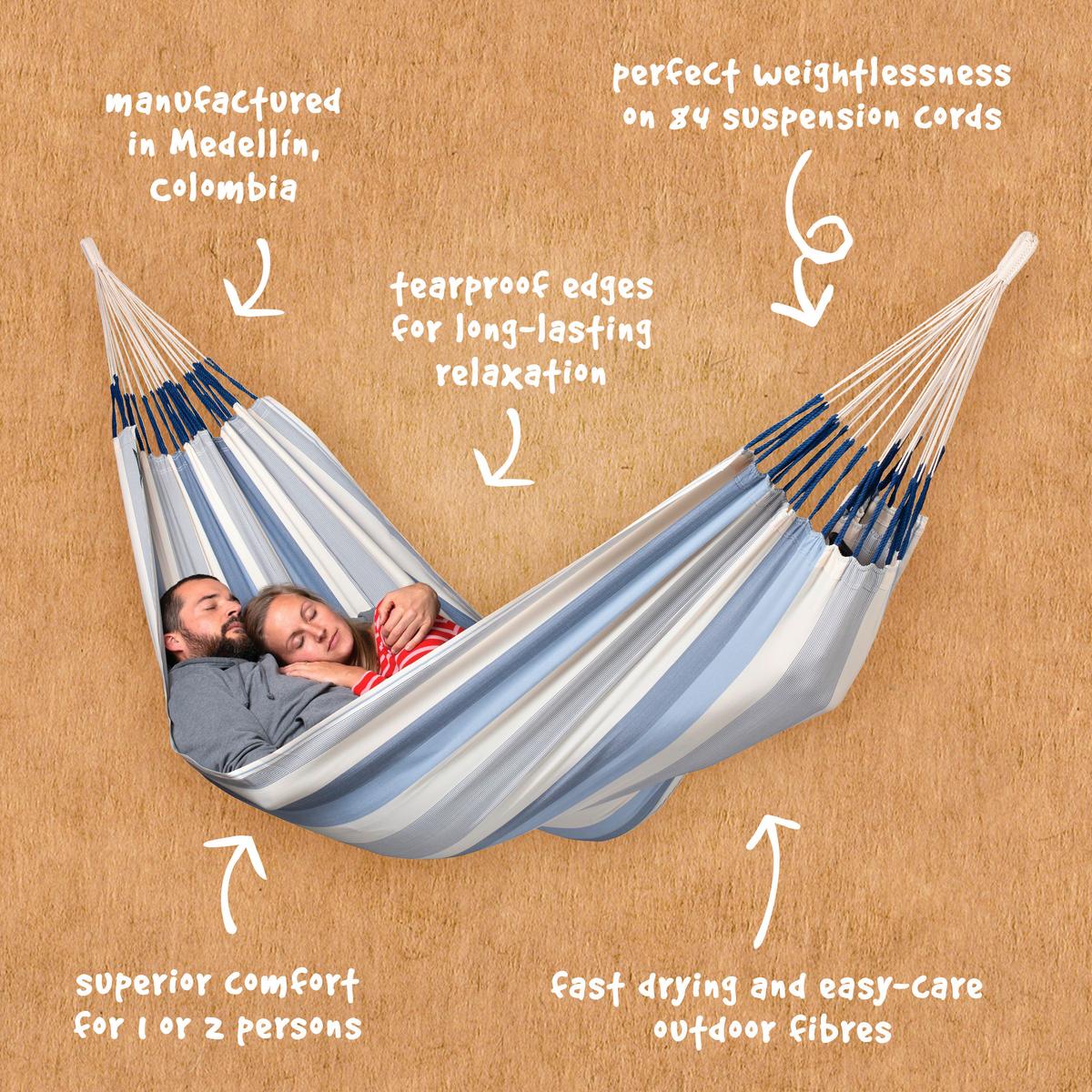 Hängematte Classic Double Hammock Outdoor Blau/Weiß - Blau/Weiß, KONVENTIONELL, Textil (160/350cm) - La Siesta