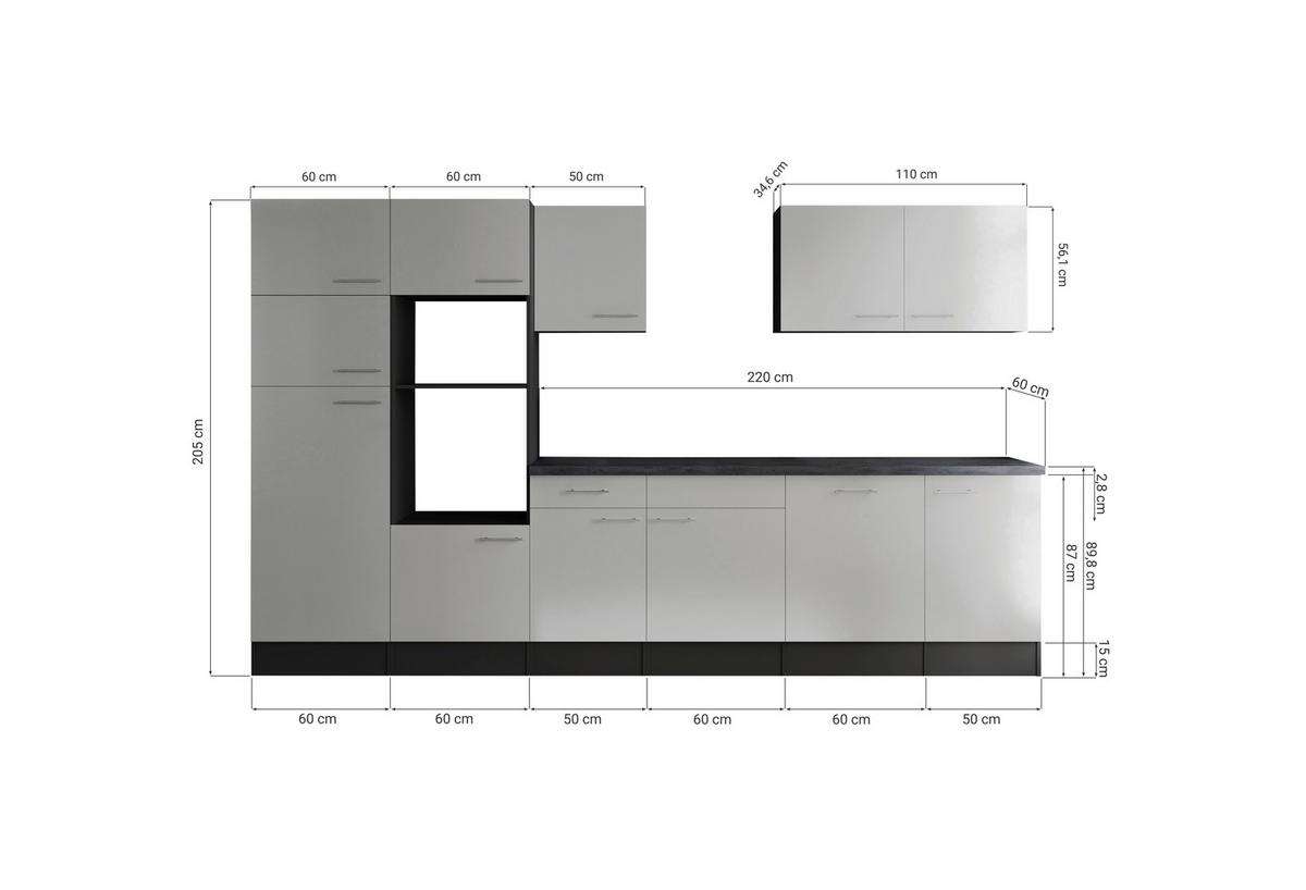 Kuhinjski Blok Brez Aparatov Oliver, 340cm - srebrne barve/črna, Design, kovina/leseni material (340cm) - Respekta