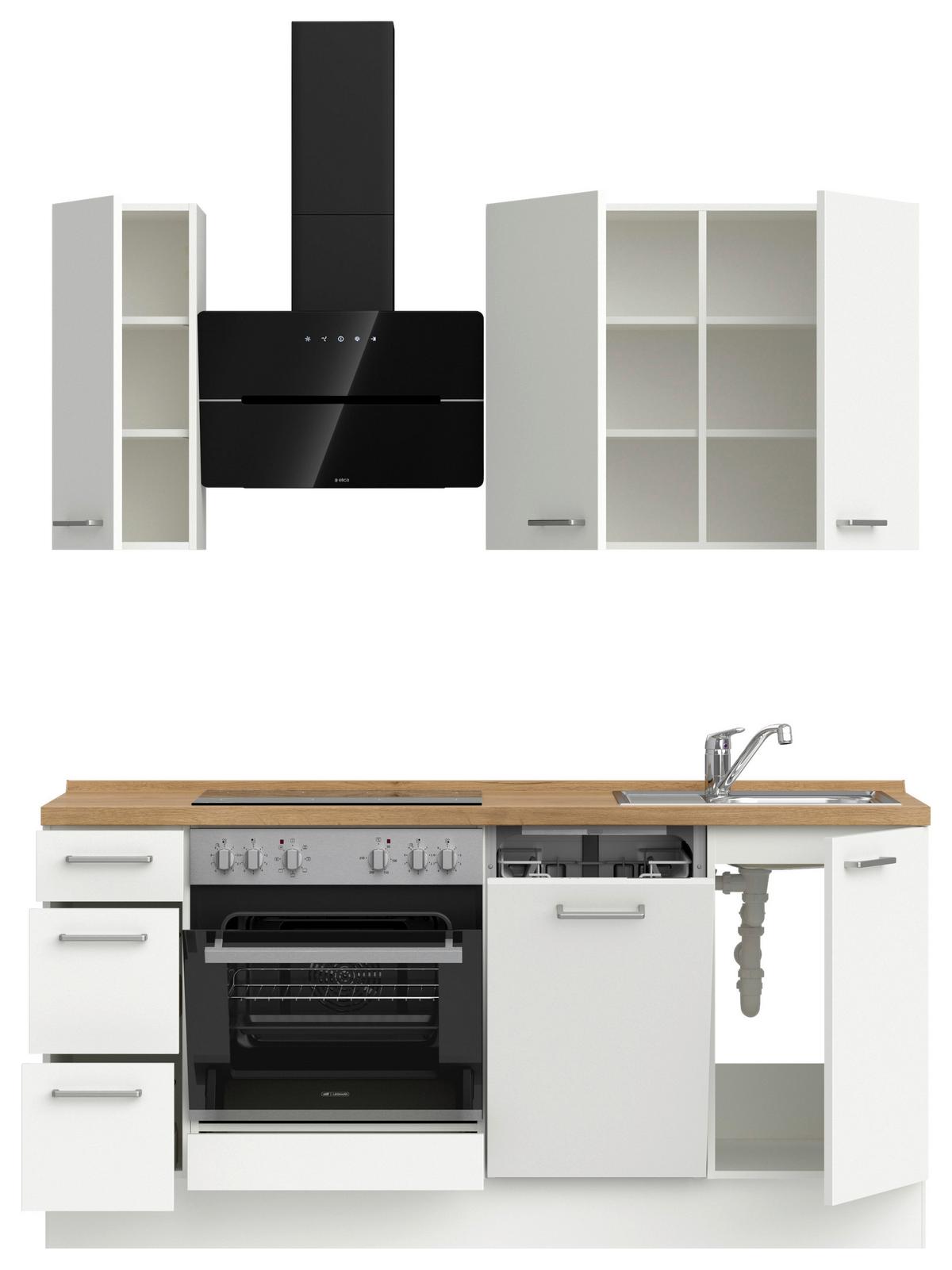 Küchenblock Touch High m. Geräten Weiß - Edelstahlfarben/Eichefarben, MODERN, Holzwerkstoff/Metall (180cm) - Nobilia