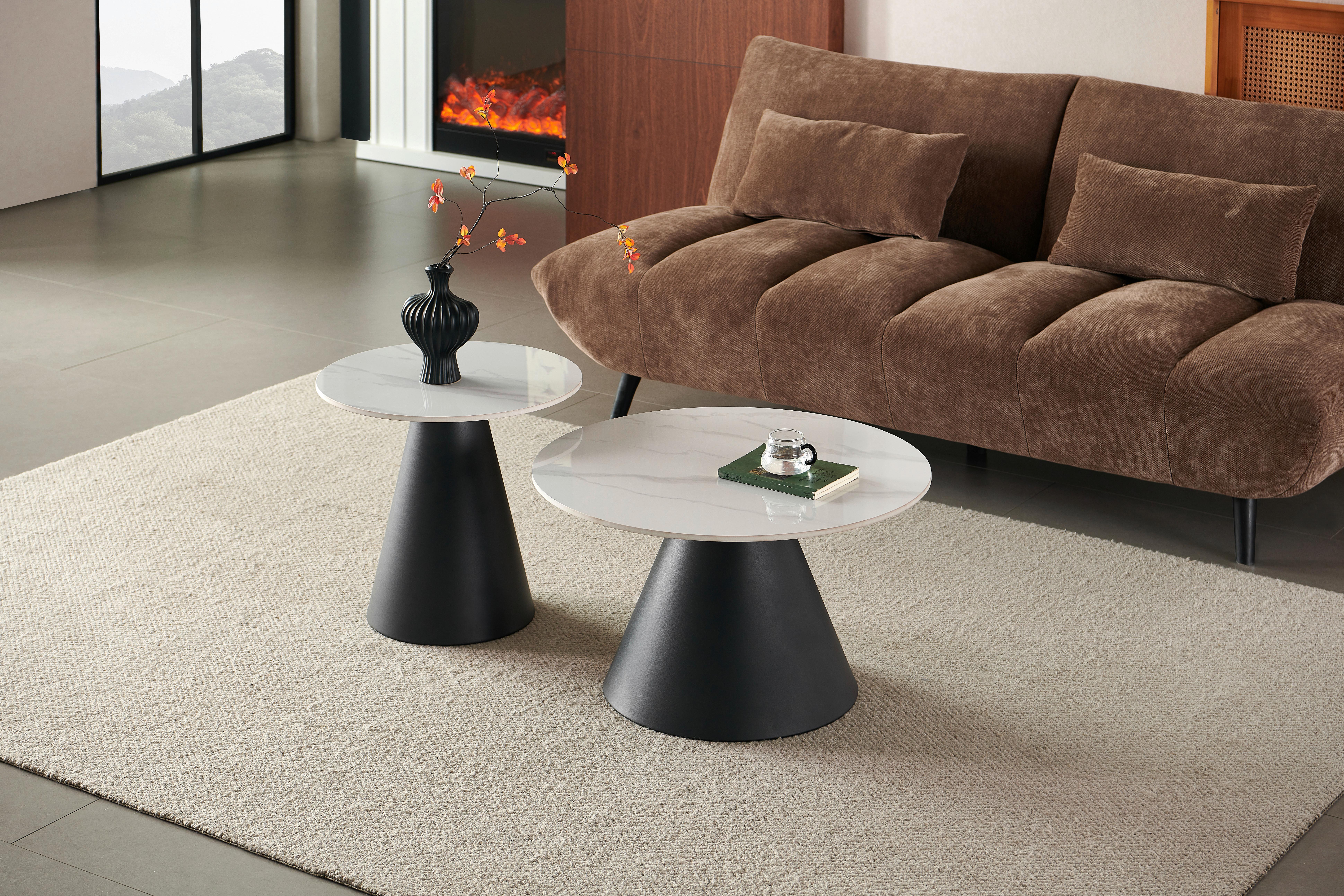 Stolić Preston - bijela visoki sjaj/crna, Moderno, kamen/metal (70/50/70/50/40/46cm) - Modern Living