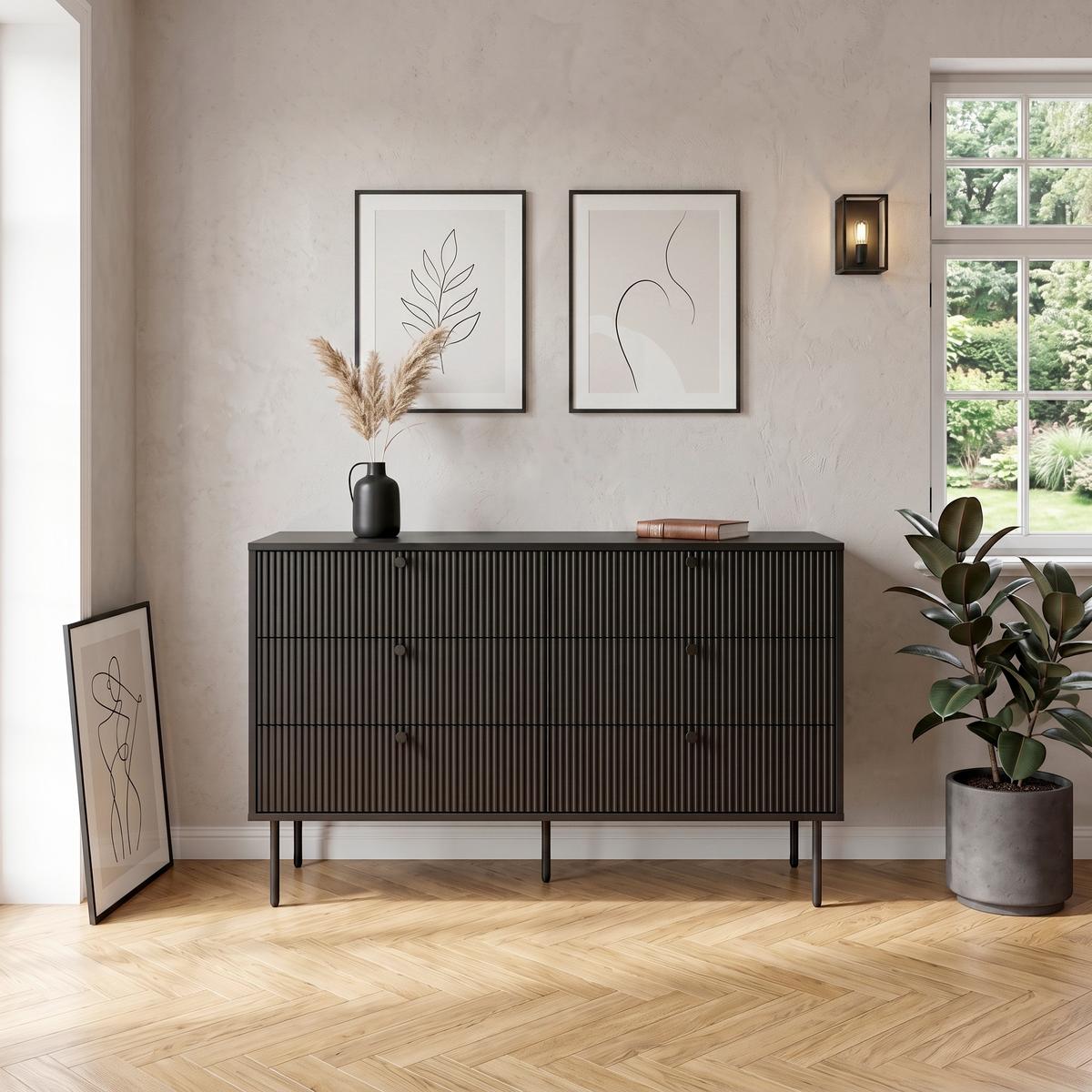 Komoda Karby, Črna - črna, Moderno, kovina/leseni material (120/40/75cm) - MID.YOU