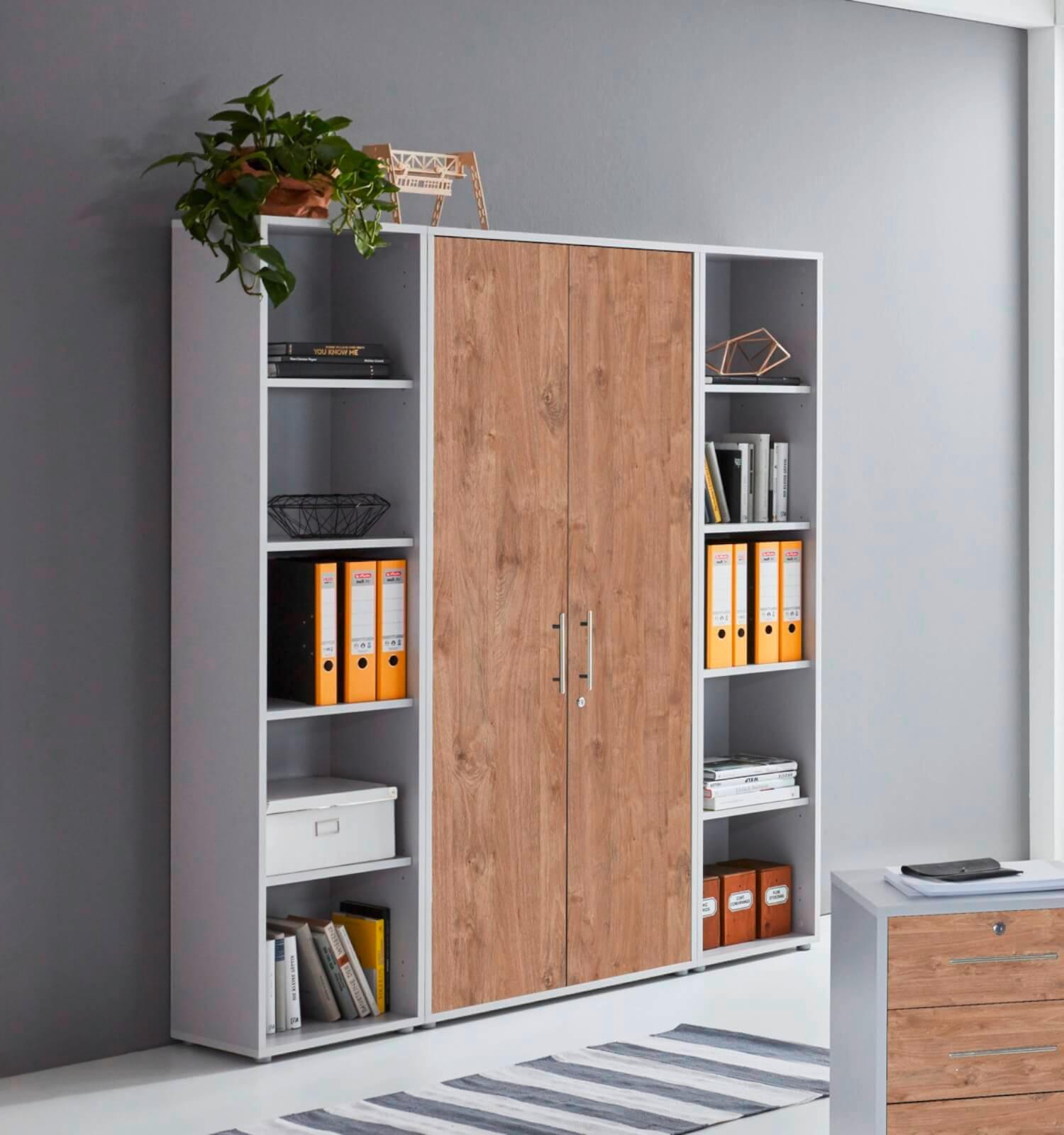 Aktenschrank Office Edition Sw Set 3 Grau/Eichefarben - Eichefarben/Grau, MODERN, Holzwerkstoff (173/186/33cm) - MID.YOU