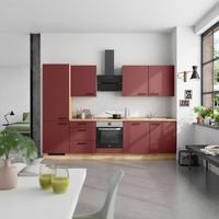 Küchenblock Easytouch High m. Geräten Dunkelrot - Eichefarben/Schwarz, MODERN, Holzwerkstoff/Metall (300cm) - Nobilia