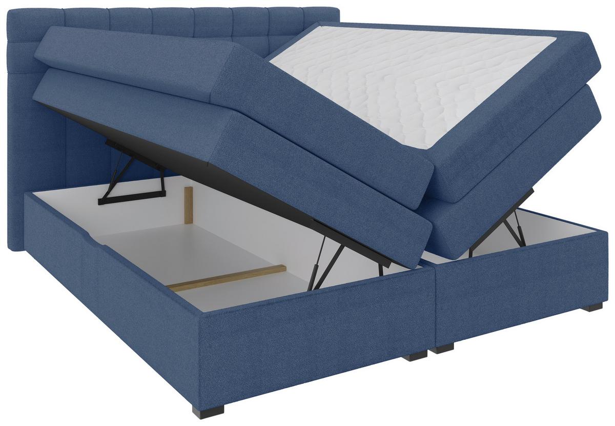 Boxspringbett Fano Blau ca. 200x200cm - Blau/Schwarz, Konventionell, Kunststoff/Textil (200/200cm) - Mömax