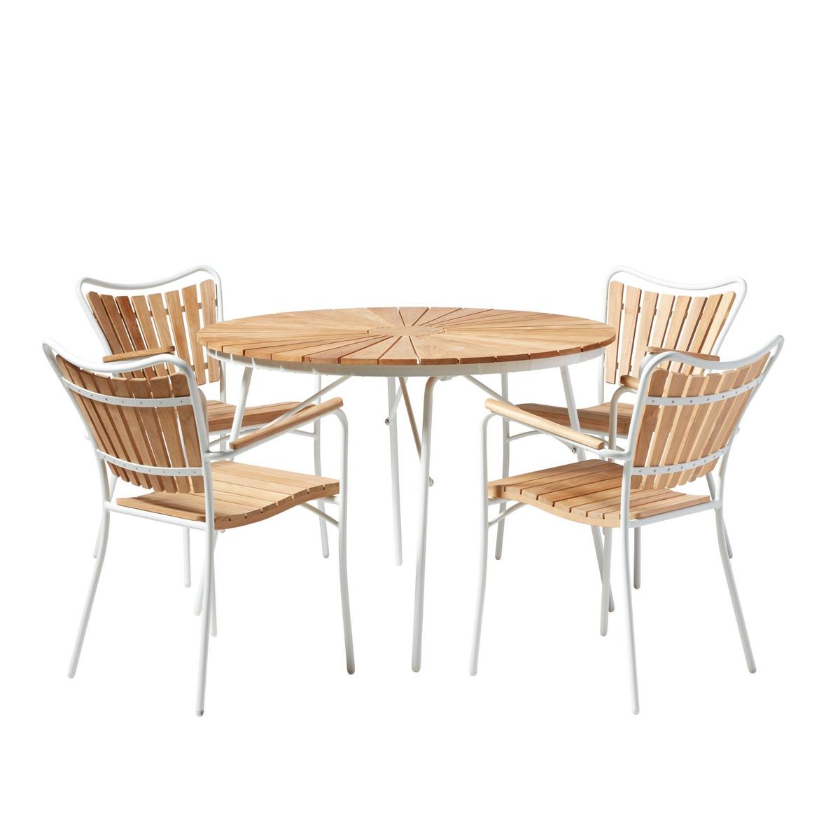 Gartentischgruppe Ellen Weiß/Teak 5-tlg. - Naturfarben/Weiß, Natur, Holz - Gardenson