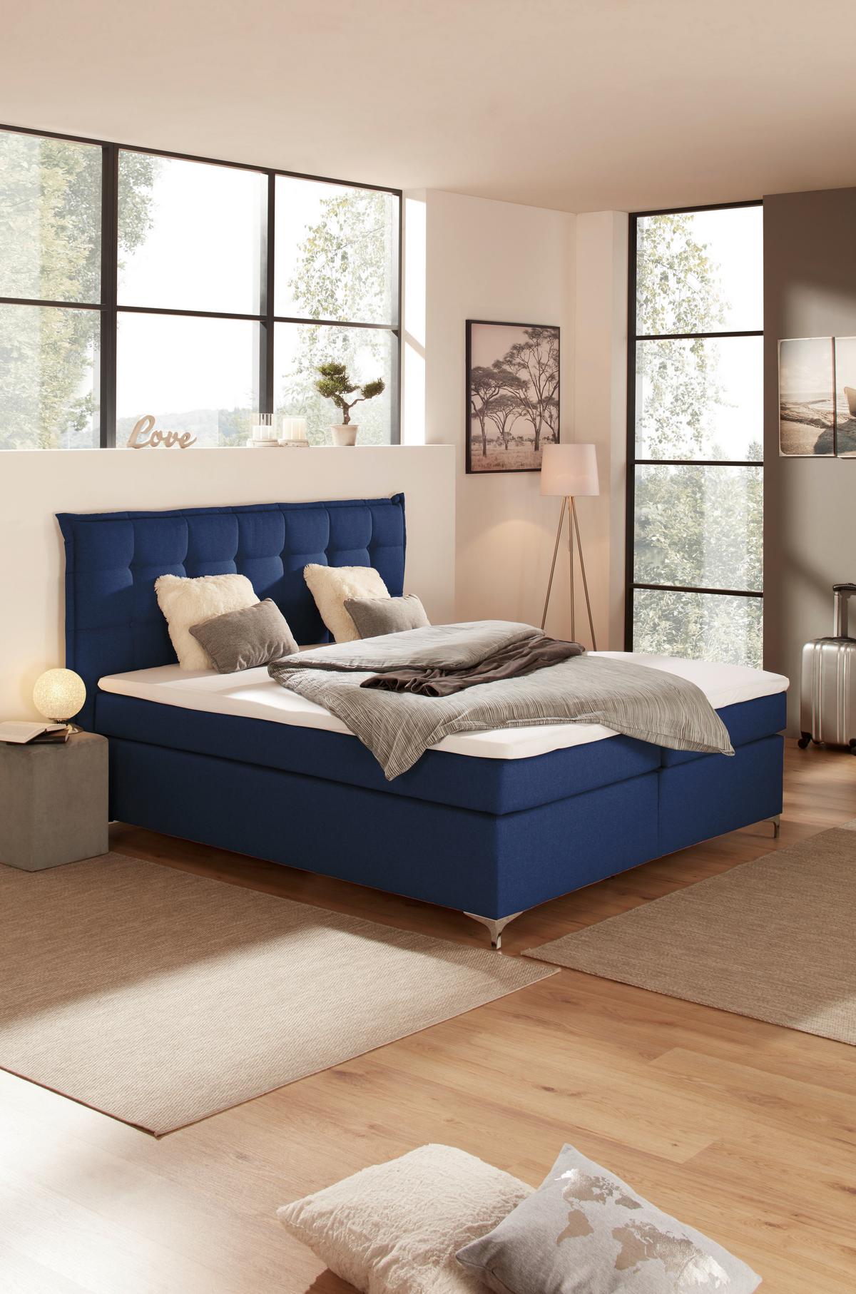 Boxspring Krevet Fabio - plava, Moderno, tekstil/metal (180/200cm)