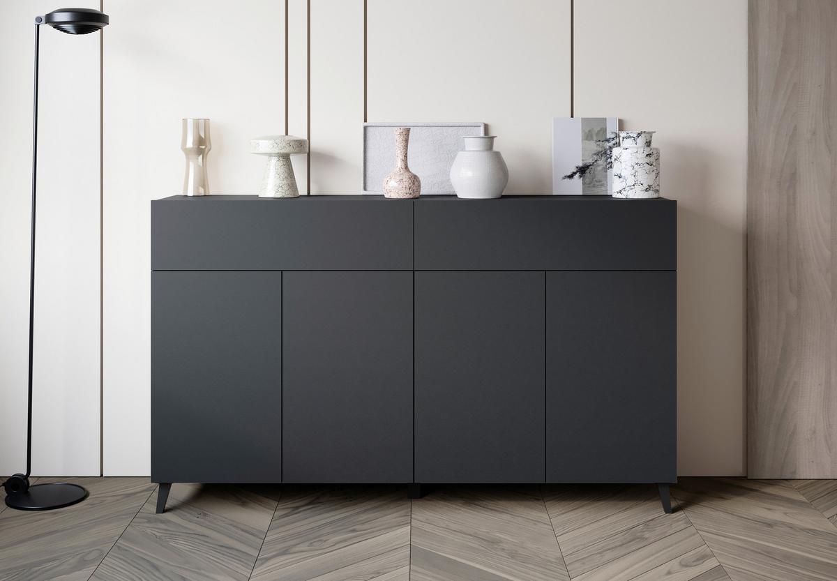 Comodă cu uși PHUKET - negru, Design, material pe bază de lemn (160/95,4/39cm) - P & B