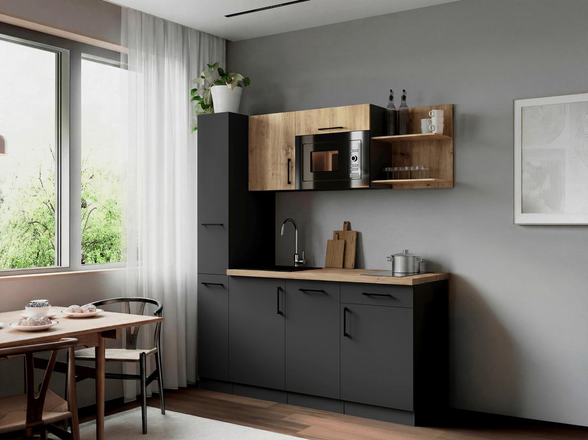 Küchenblock Oliver m. Geräten Grau - Eiche Artisan/Grau, Trend, Holzwerkstoff/Metall (175cm) - Respekta