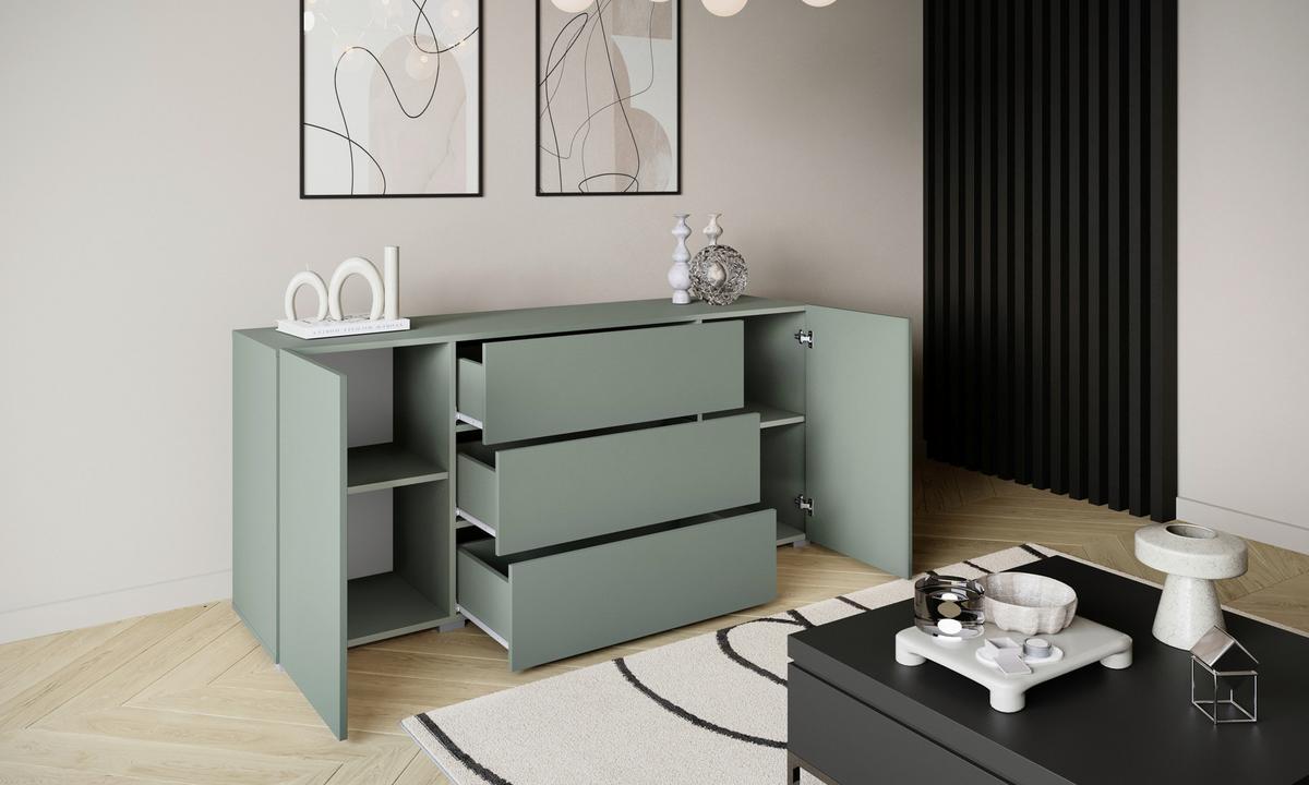 Sideboard 150cm Berlin 150 Salbeigrün - Salbeigrün/Grau, Design, Holzwerkstoff/Kunststoff (150/68/38,5cm) - P & B