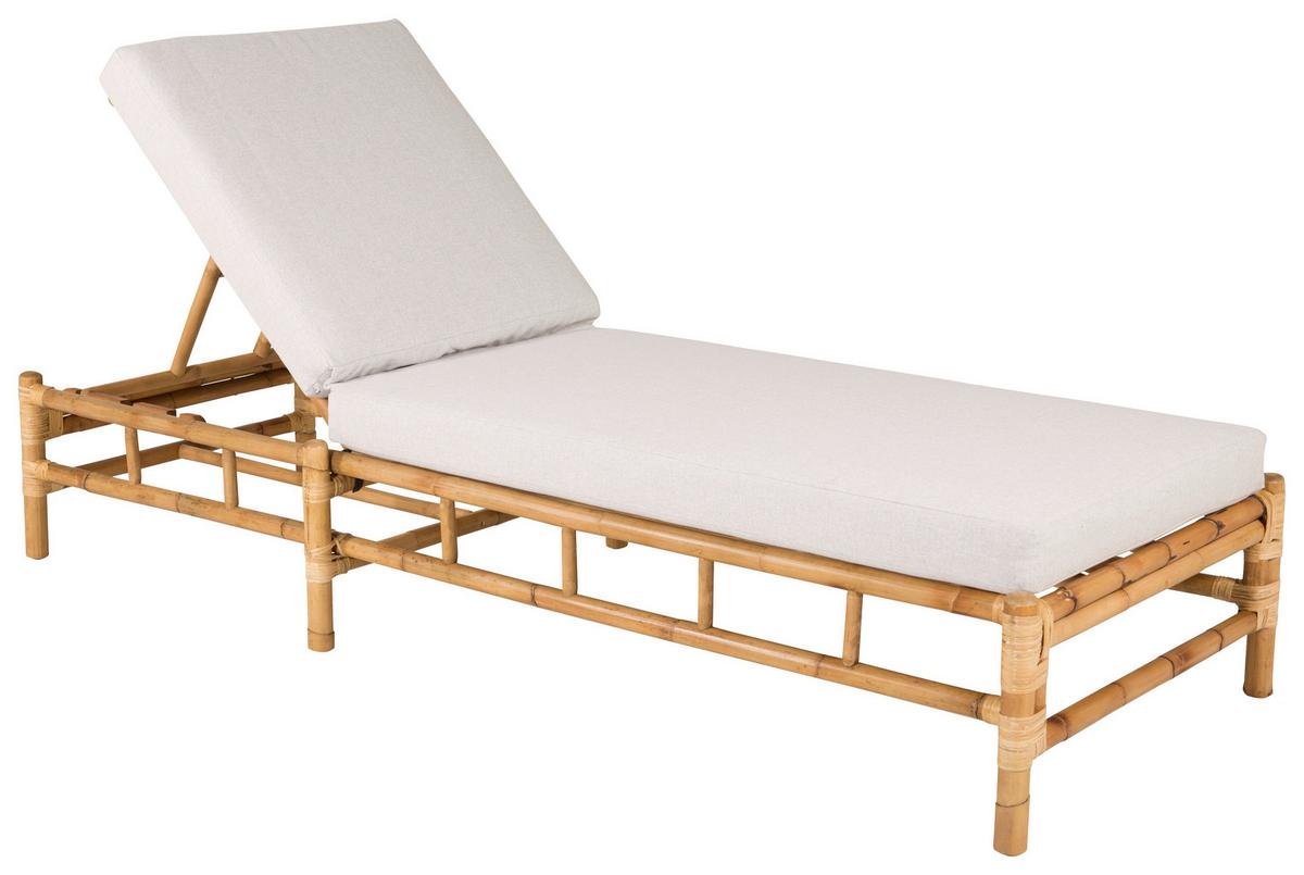 Sonnenliege Cane Bambus Rattan ca. 80x210 cm - Hellbraun/Creme, KONVENTIONELL, Holz/Textil (80/35/210cm) - Gardenson