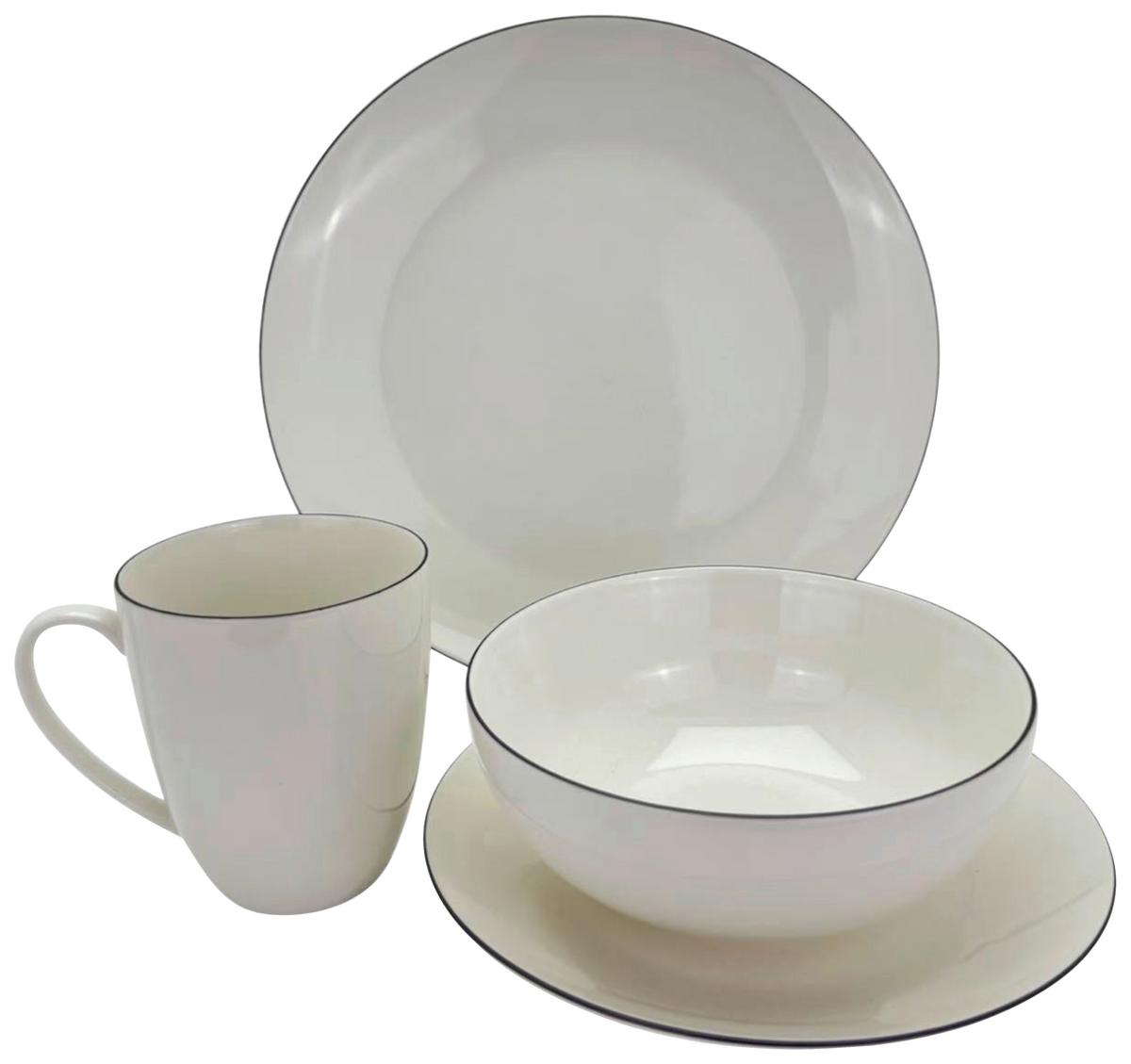 Kombiservice Hanno Schwarz/Weiß, 16-teilig - Schwarz/Weiß, MODERN, Keramik - Mömax