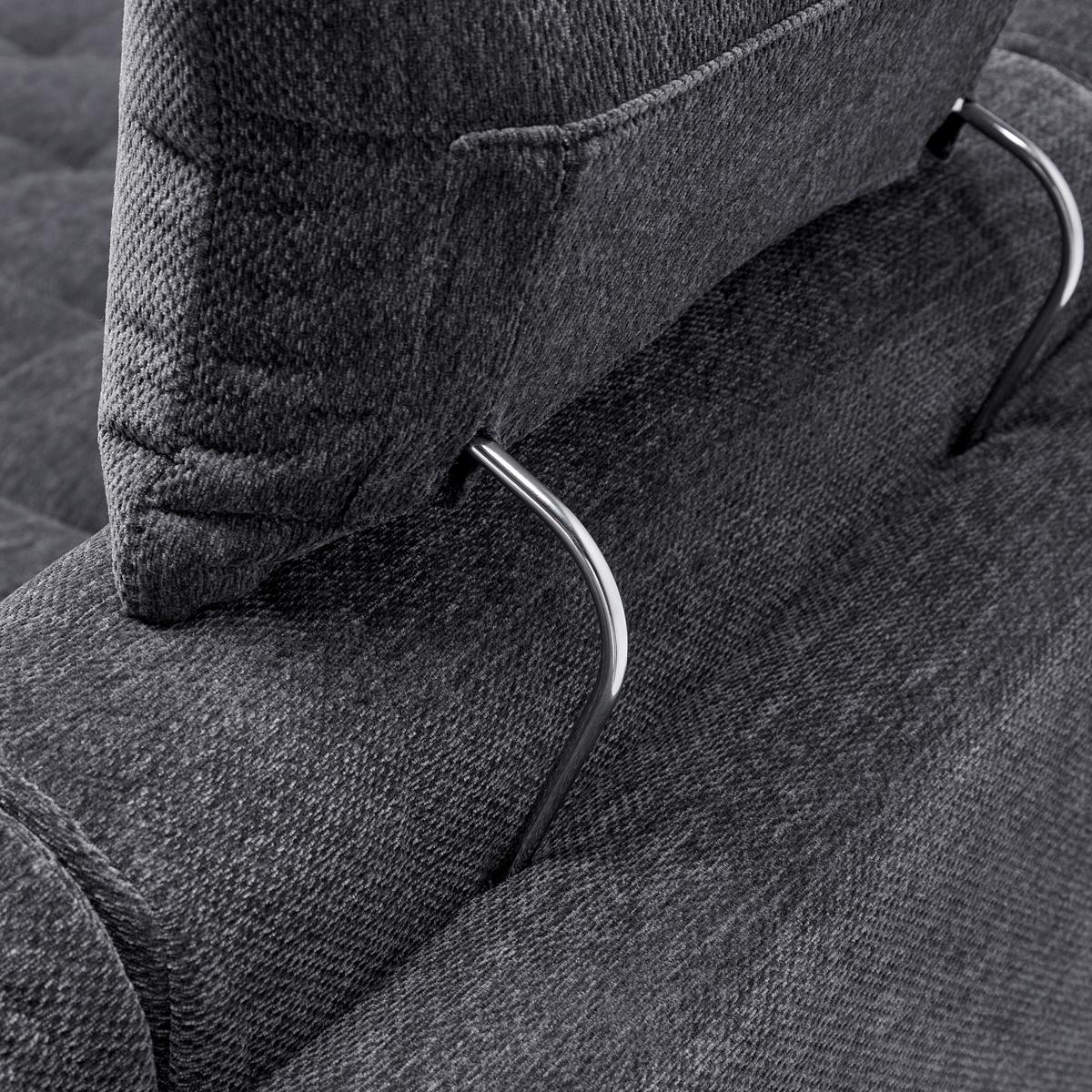 Ecksofa Focus L Grau Chenille - Schwarz/Grau, KONVENTIONELL, Holz/Textil (256/167cm) - Based