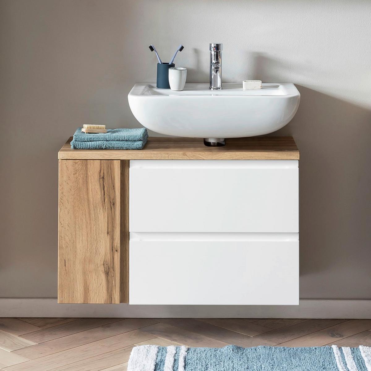 Waschbeckenunterschrank Matt weiß/Wotan Eiche - Eiche Wotan/Weiß, MODERN, Holzwerkstoff (85/56/35cm) - Held