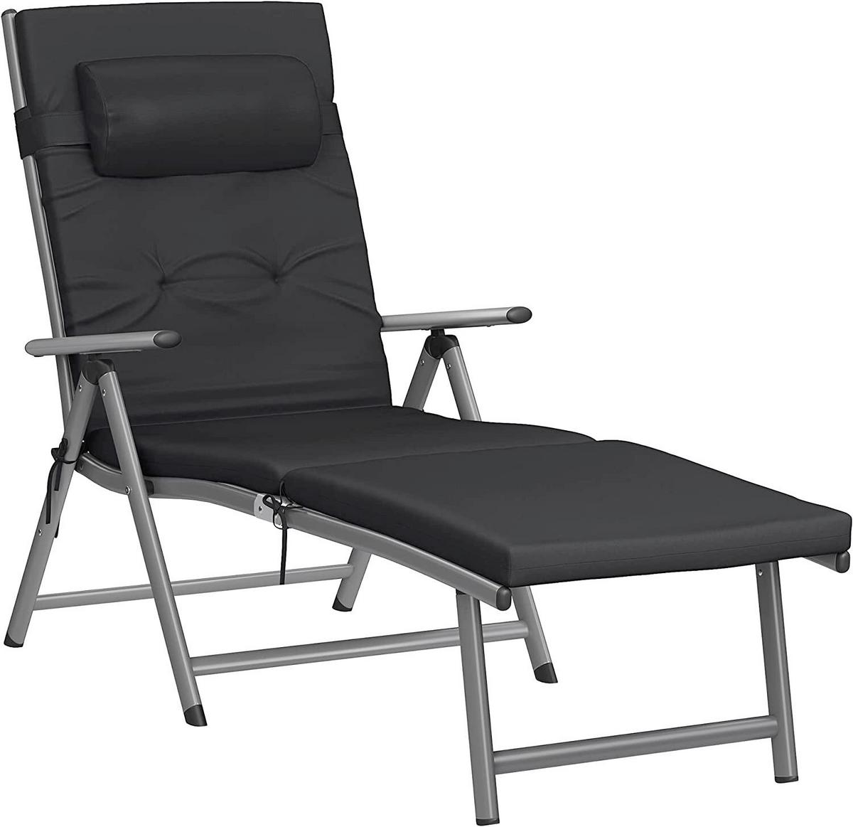 Sonnenliege 6cm dicke Matratze Grau/Schwarz - Schwarz/Grau, Basics, Textil/Metall (61/39/183cm) - Modante