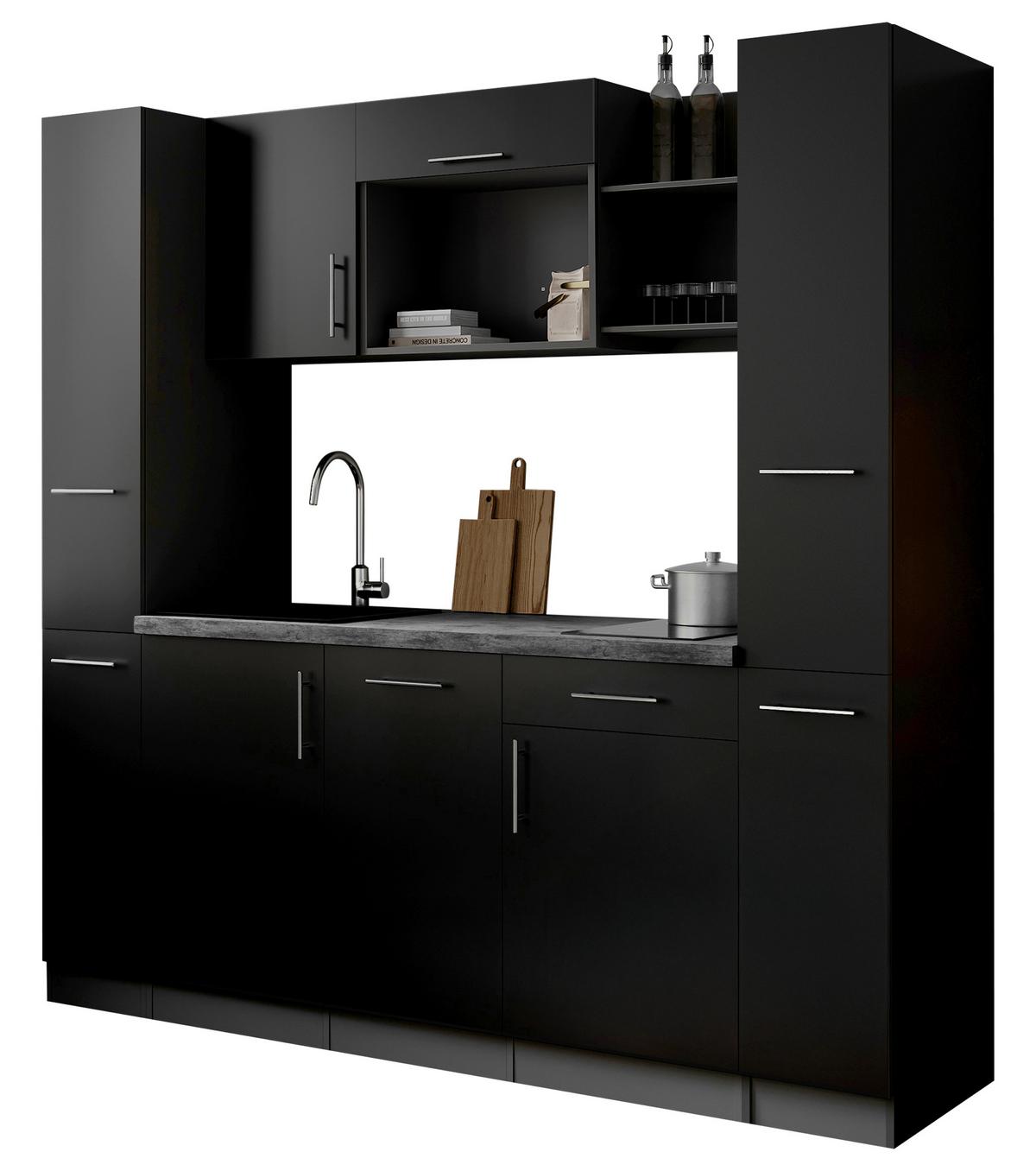 Küchenblock Oliver m. Geräten Schwarz - Schwarz/Grau, Trend, Holzwerkstoff/Metall (205cm) - Respekta