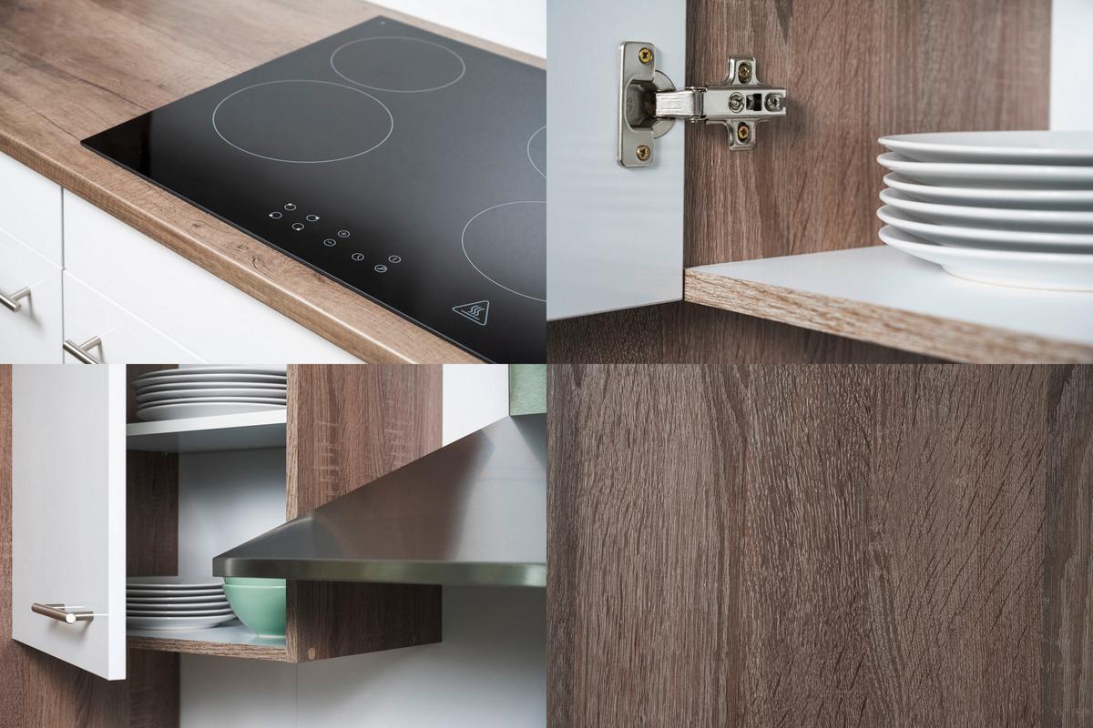 Küchenzeile Economy o. Geräte Grau/Eiche B: ca. 360 cm - Edelstahlfarben/Eichefarben, Basics, Holzwerkstoff/Metall (360cm) - Respekta