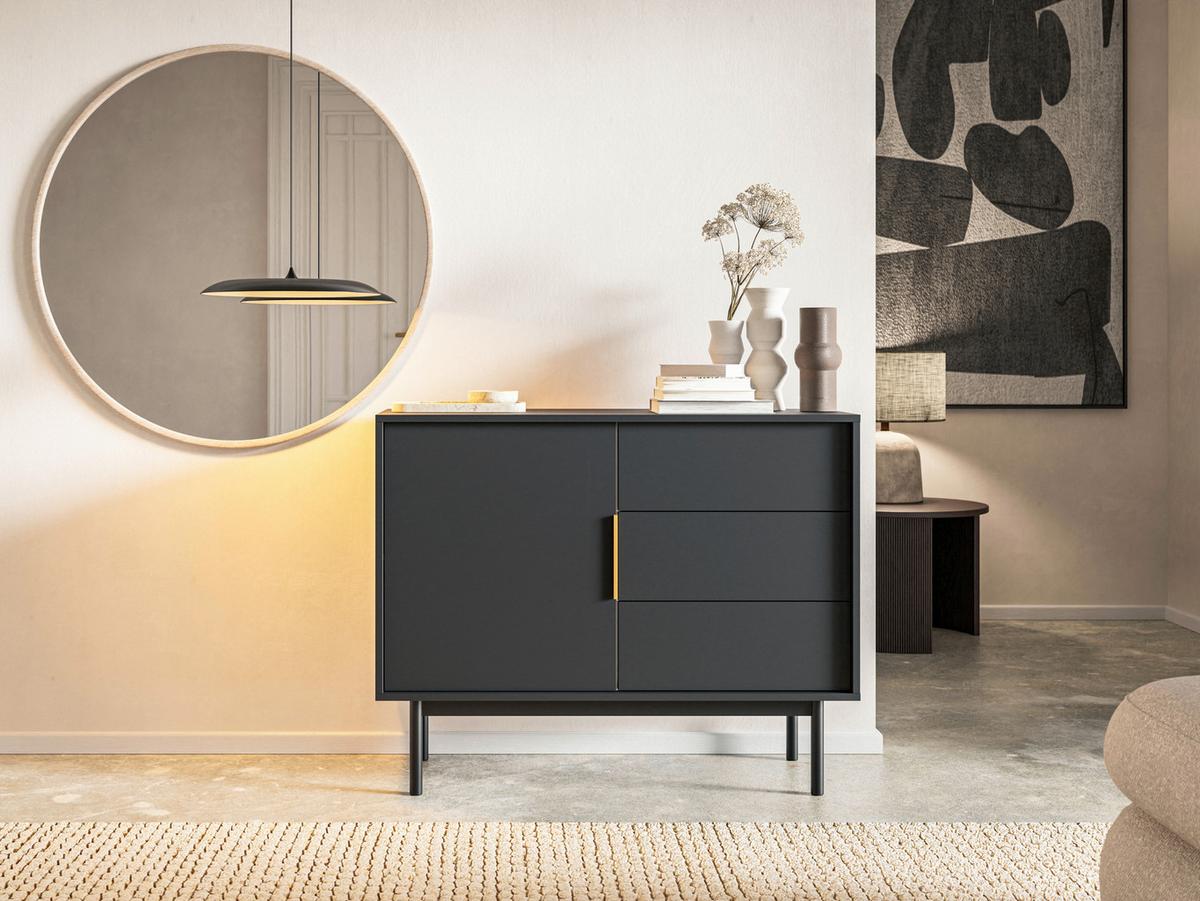 KOMODA VITANA - czarny/kolor złoty, Design, materiał drewnopochodny/metal (104/82/39cm) - Boxxx