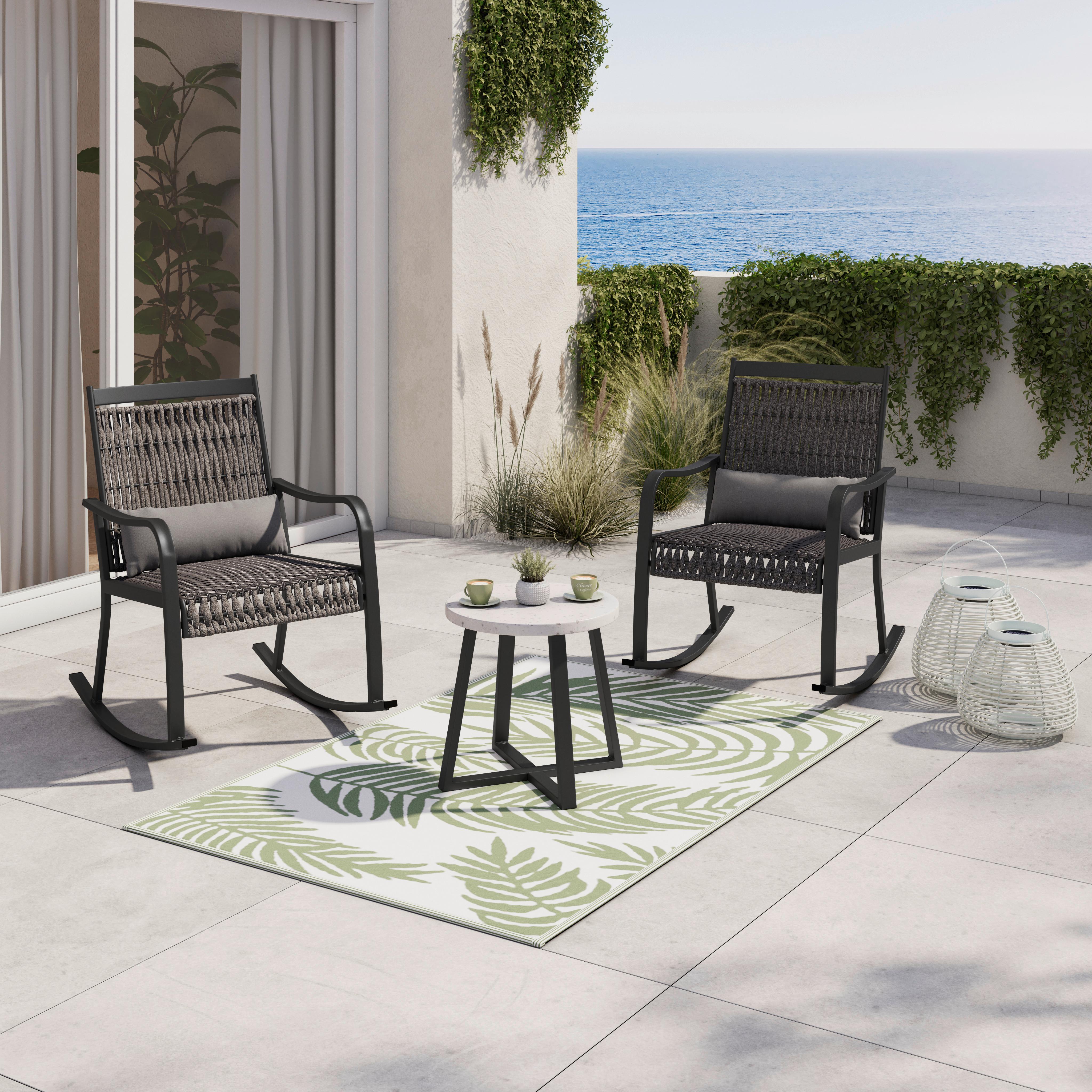 Balkonset Mathilda Dunkelgr. Metall/Outdoorstoff +Abdeckung - Dunkelgrau/Schwarz, MODERN, Kunststoff/Textil - Bessagi Garden