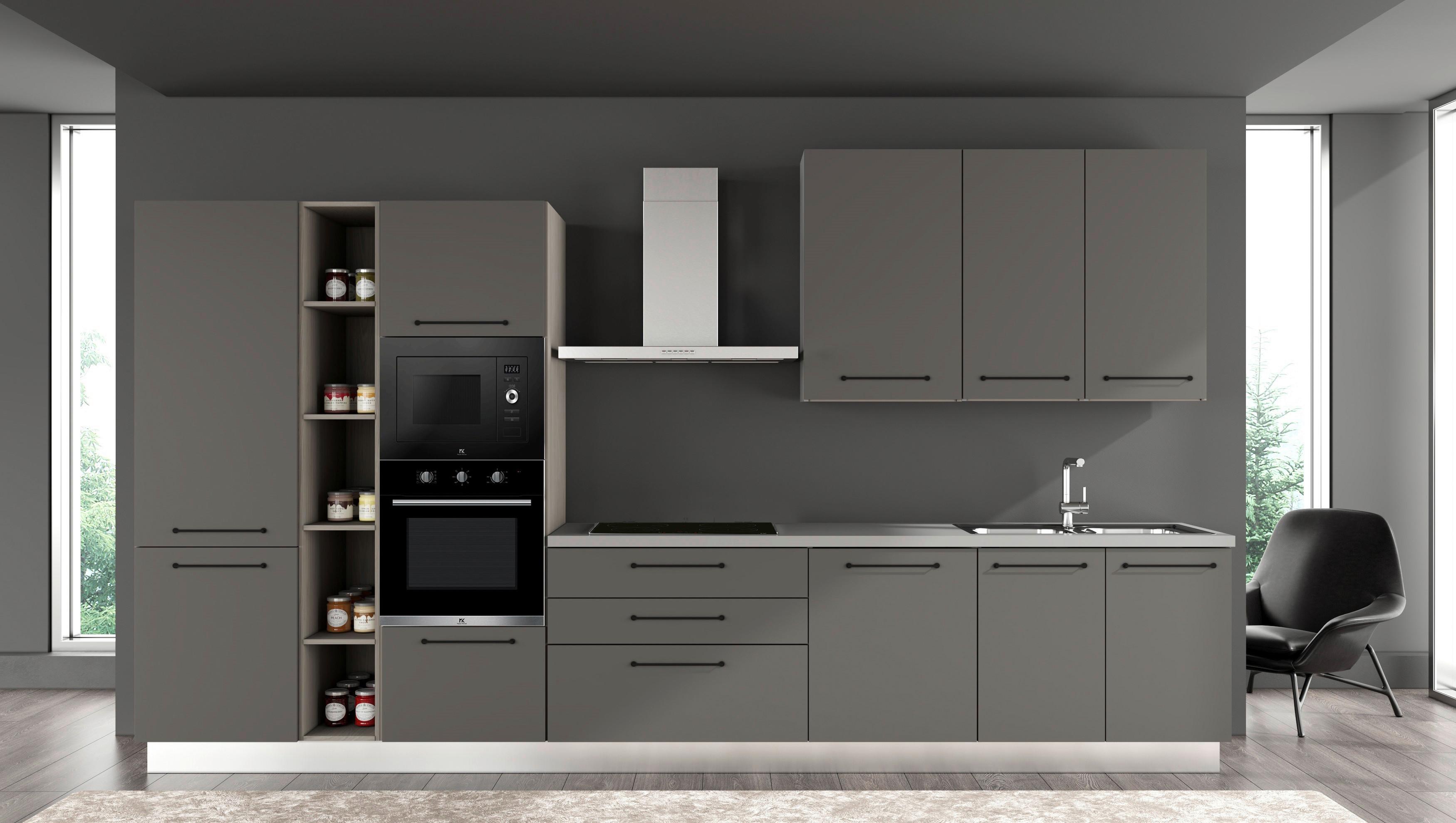 Kuhinjski Blok Line, Z Aparati, 390 Cm - siva/črna, Moderno, kovina/leseni material (390/60/216/240cm) - Mömax