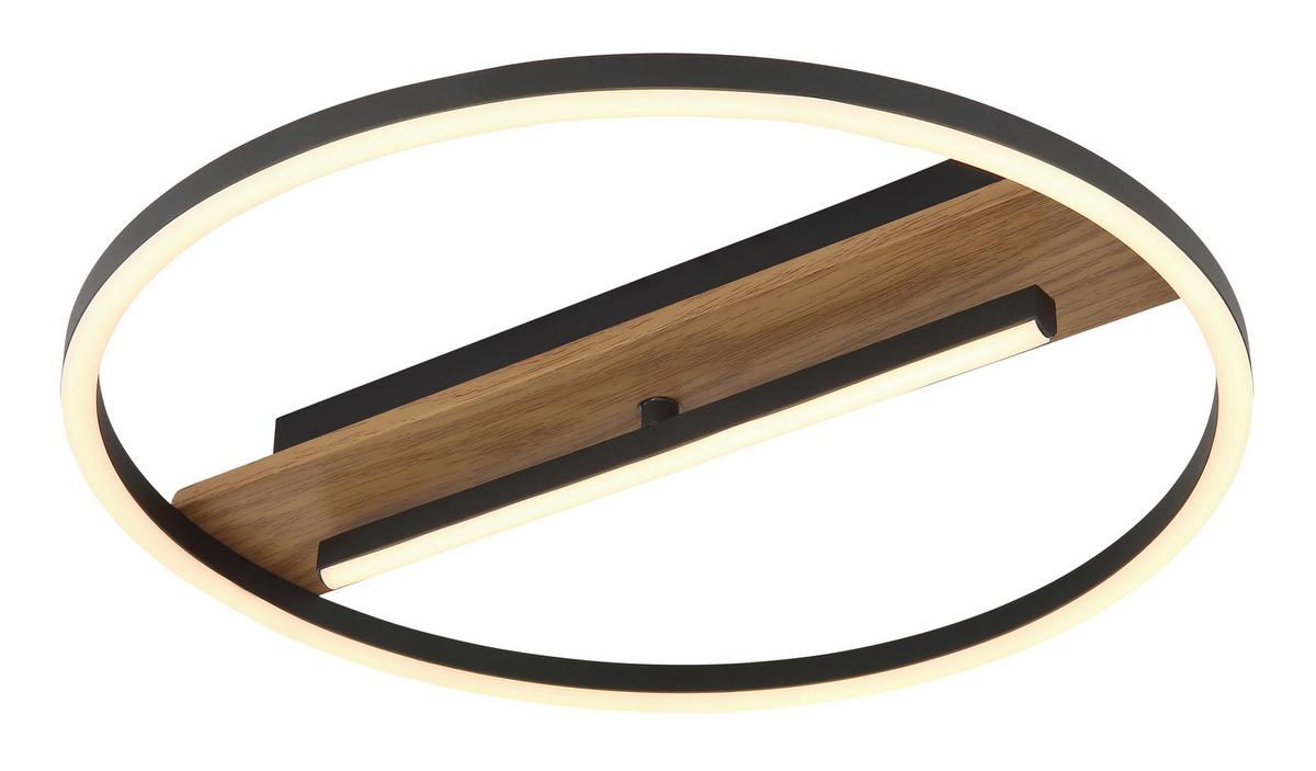 LED-Deckenleuchte Pikara Schwarz/Dunkelbraun max.24Watt - Dunkelbraun/Opal, Natur, Textil/Metall (40,5/5,5cm) - Globo