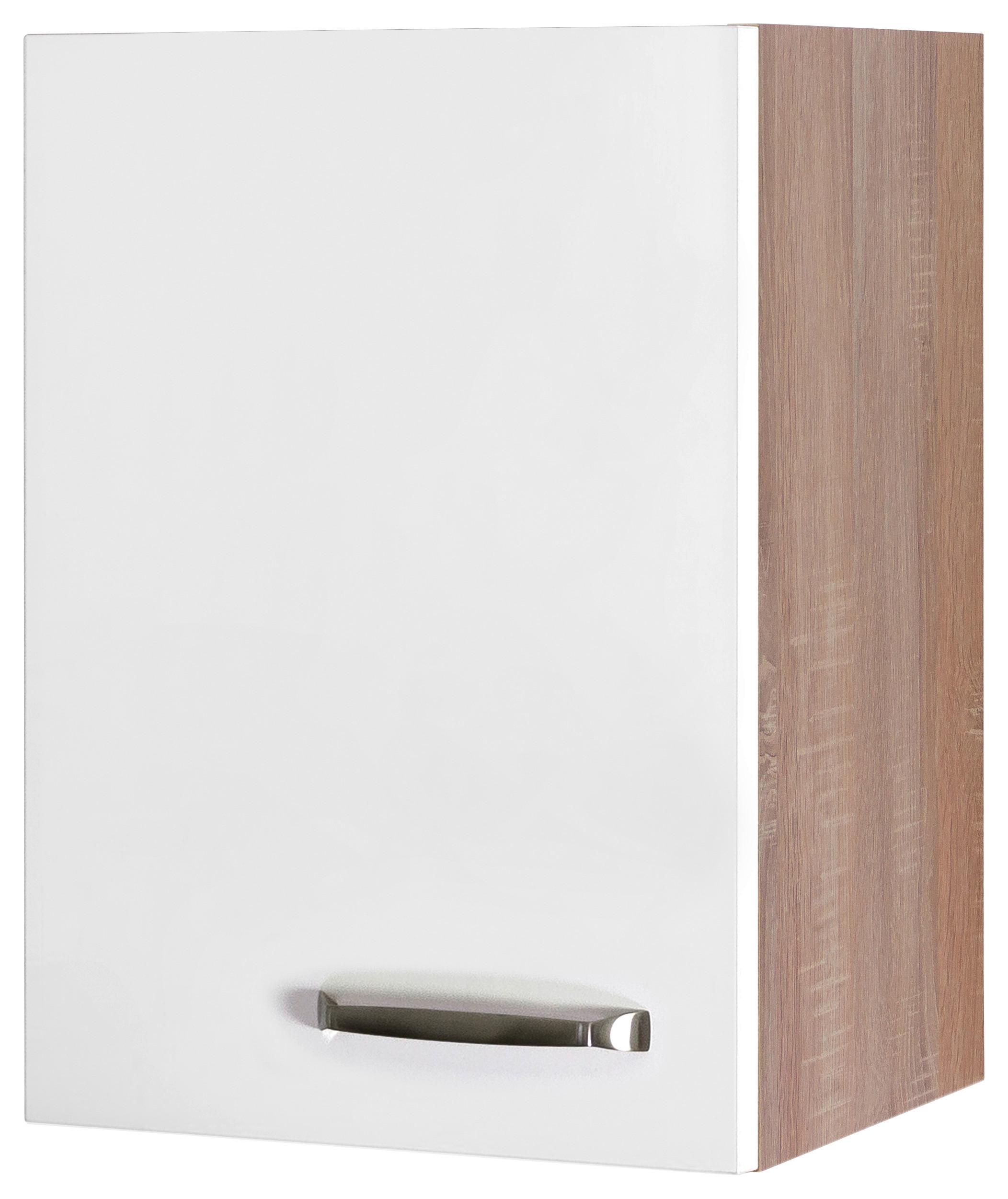 Küchenoberschrank Weiß Hochglanz/Eiche - Edelstahlfarben/Weiß Hochglanz, MODERN, Holzwerkstoff/Metall (40/54,8/32cm) - FlexWell