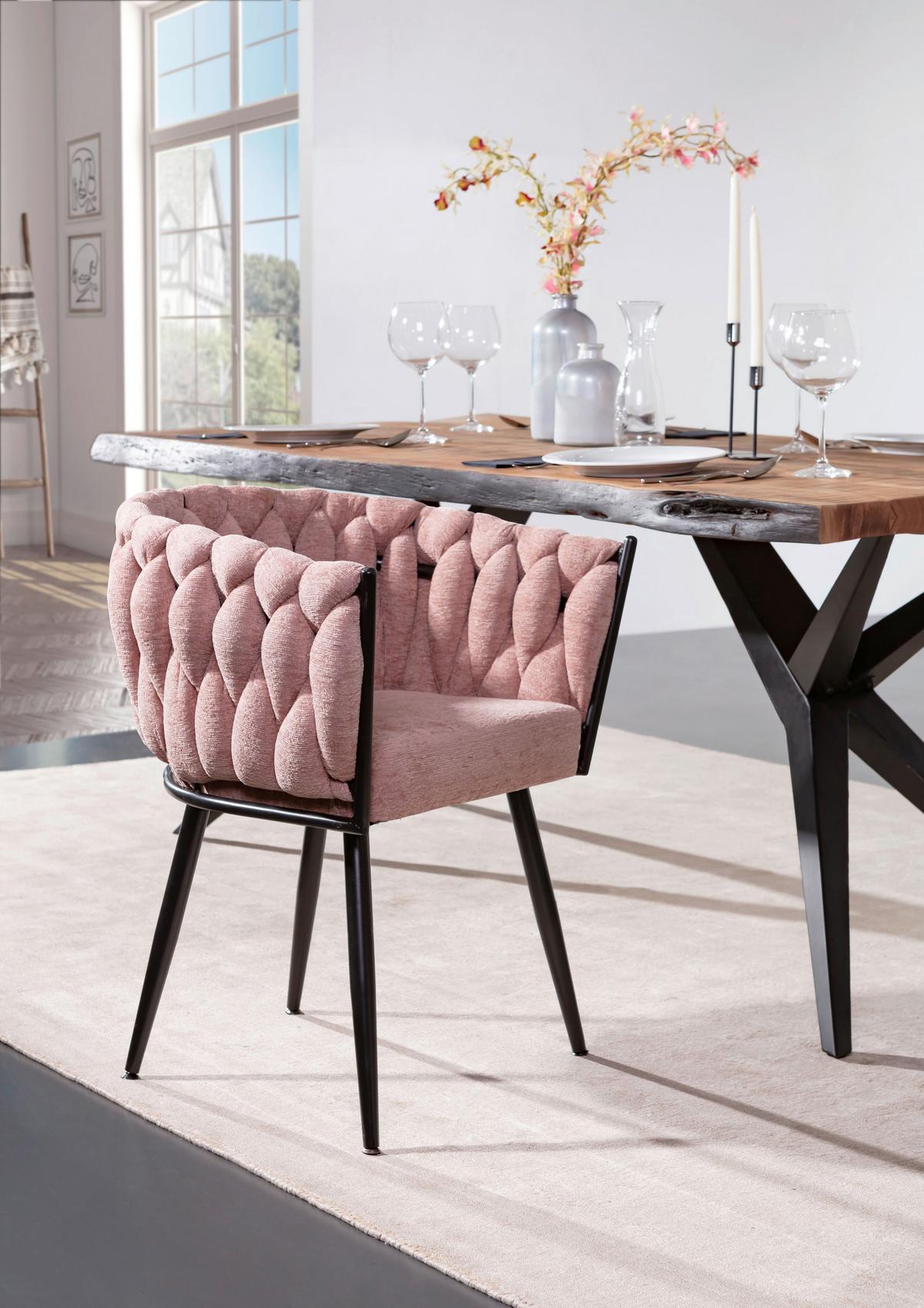 KRZESŁO Z PODŁOKIETNIKAMI WEAVY - różowy/czarny, Design, metal/tkanina (60/78/55cm) - Landscape