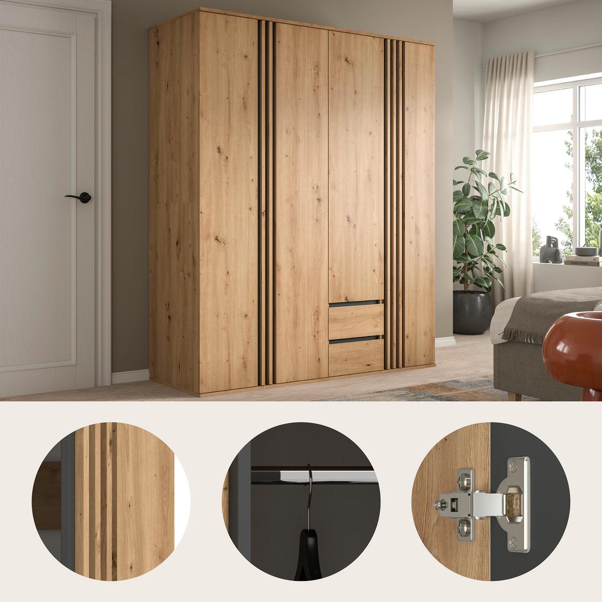 Drehtürenschrank TOFTA Eiche Artisan, Anthrazit - Anthrazit/Eiche Artisan, ROMANTIK / LANDHAUS, Holzwerkstoff (160/190/56cm) - Livetastic