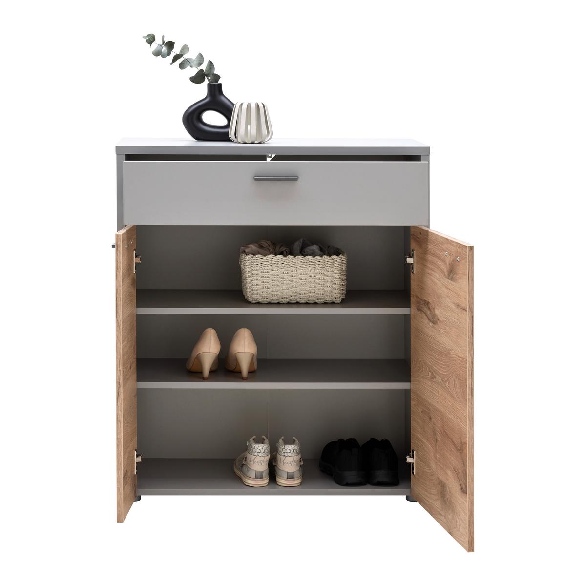 Schuhschrank Dynamic Grau/Eichefarben - Wildeiche/Hellgrau, Modern, Holzwerkstoff (80/92/37cm) - Mömax