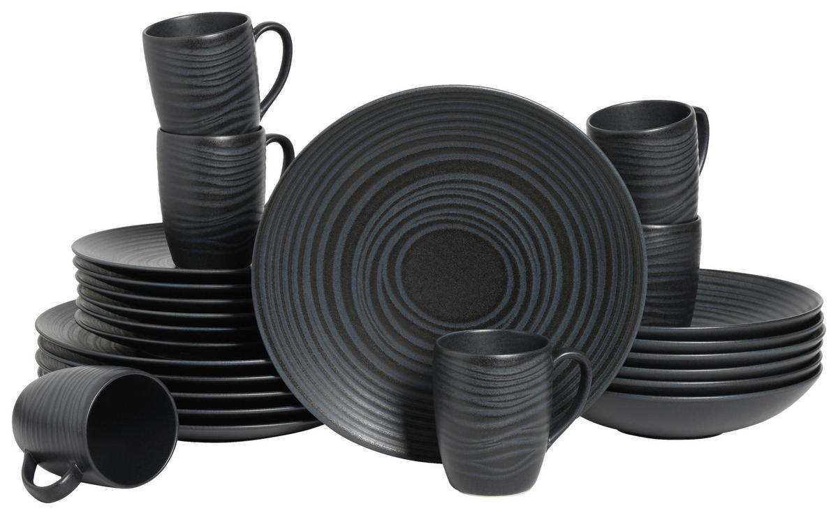Kombiservice Lava Stone Black Schwarz, 24-teilig - Schwarz, Basics, Keramik - Creatable